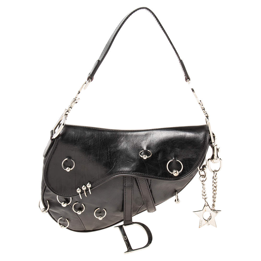 Pre Owned Dior Black Leather Saddle Piercing Bag