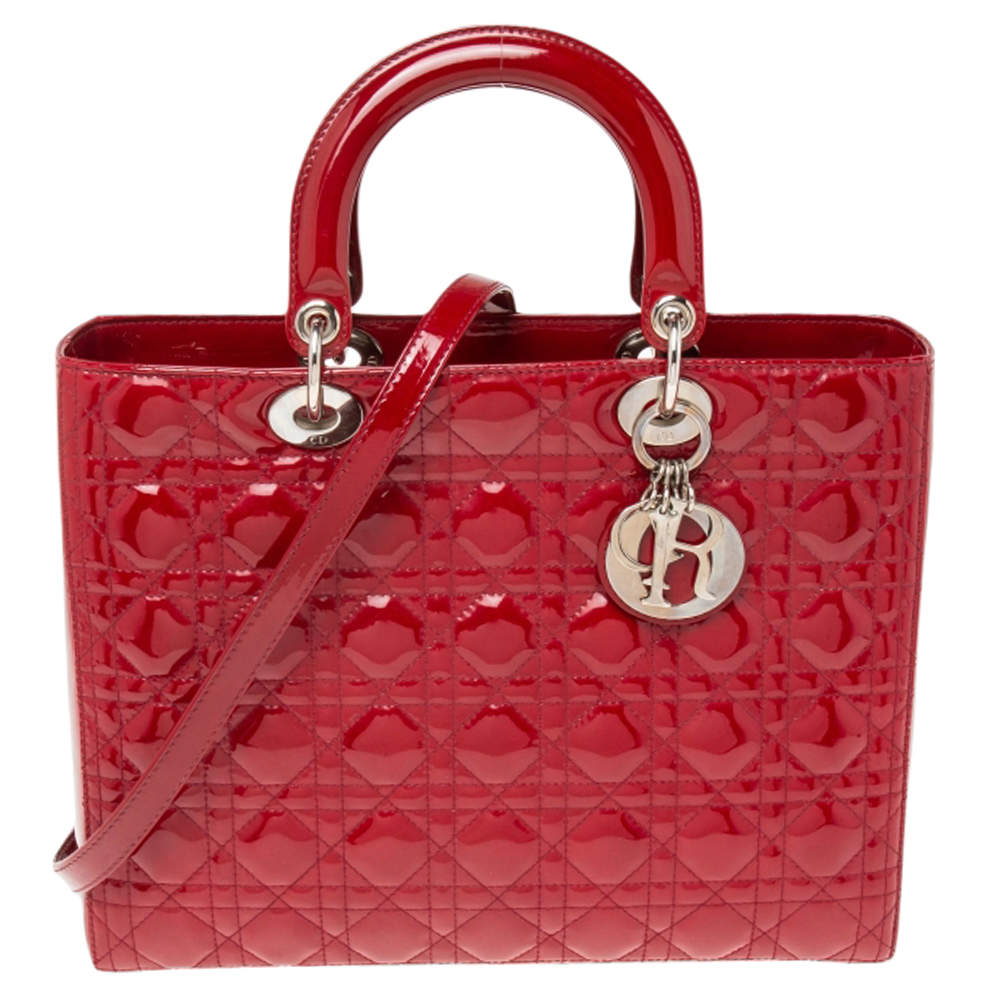 Dior Dark Red Cannage Patent Leather Large Lady Dior Tote Dior | The ...