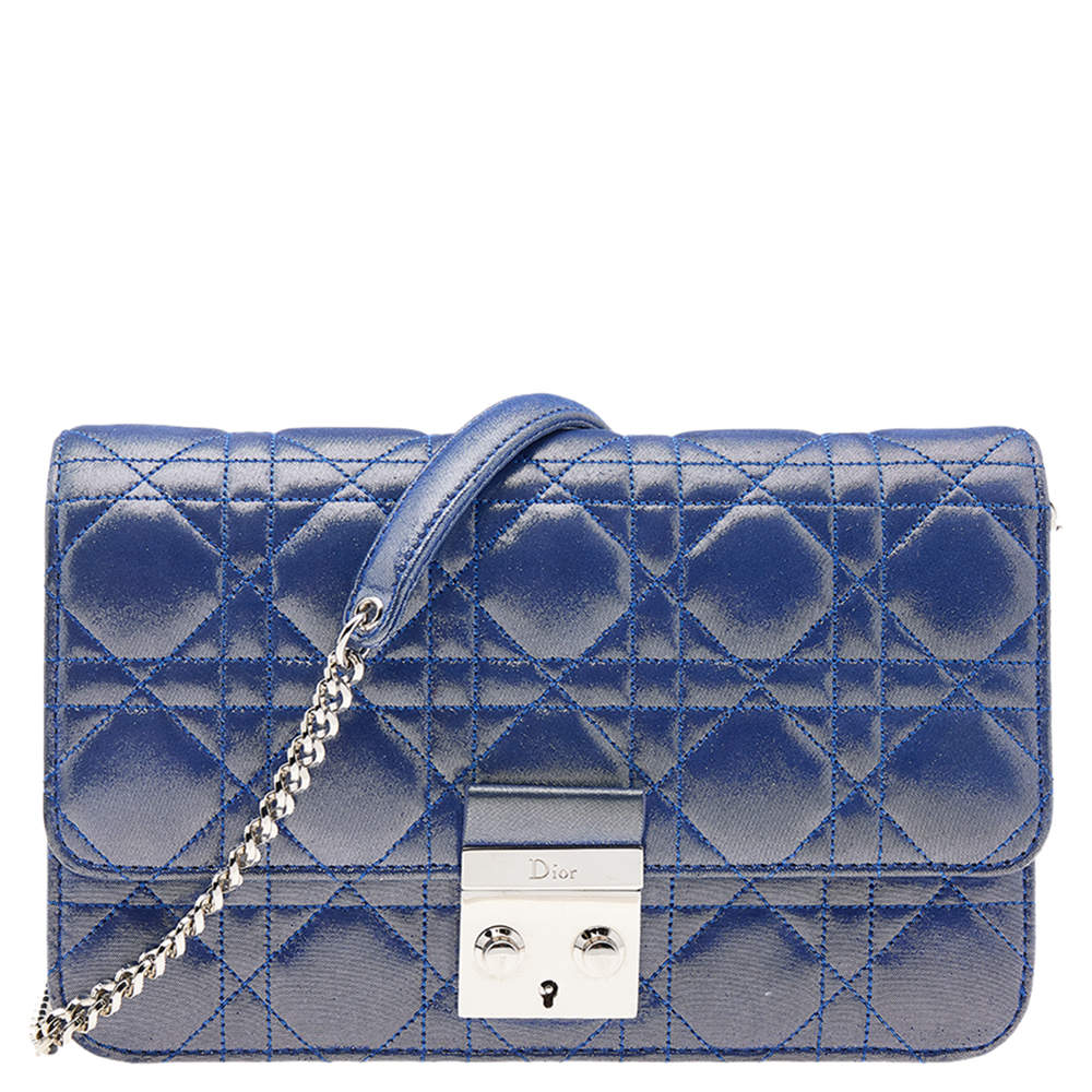 Pre Owned حقيبة كتف ديور ميس ديور قماش مبطن أزرق ميتالك 