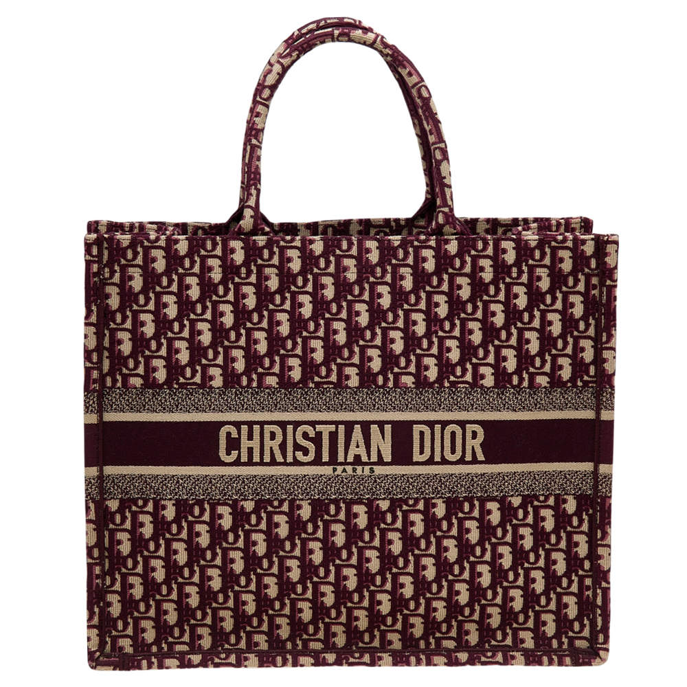 مملوكة مسبقًا Dior Burgundy Oblique Embroidery Canvas Book Tote