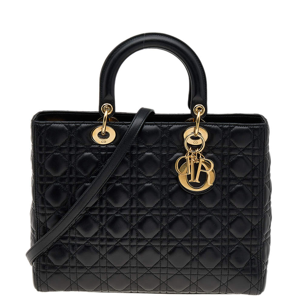 Pre Owned Dior Black Cannage Leather Large Lady Dior Tote