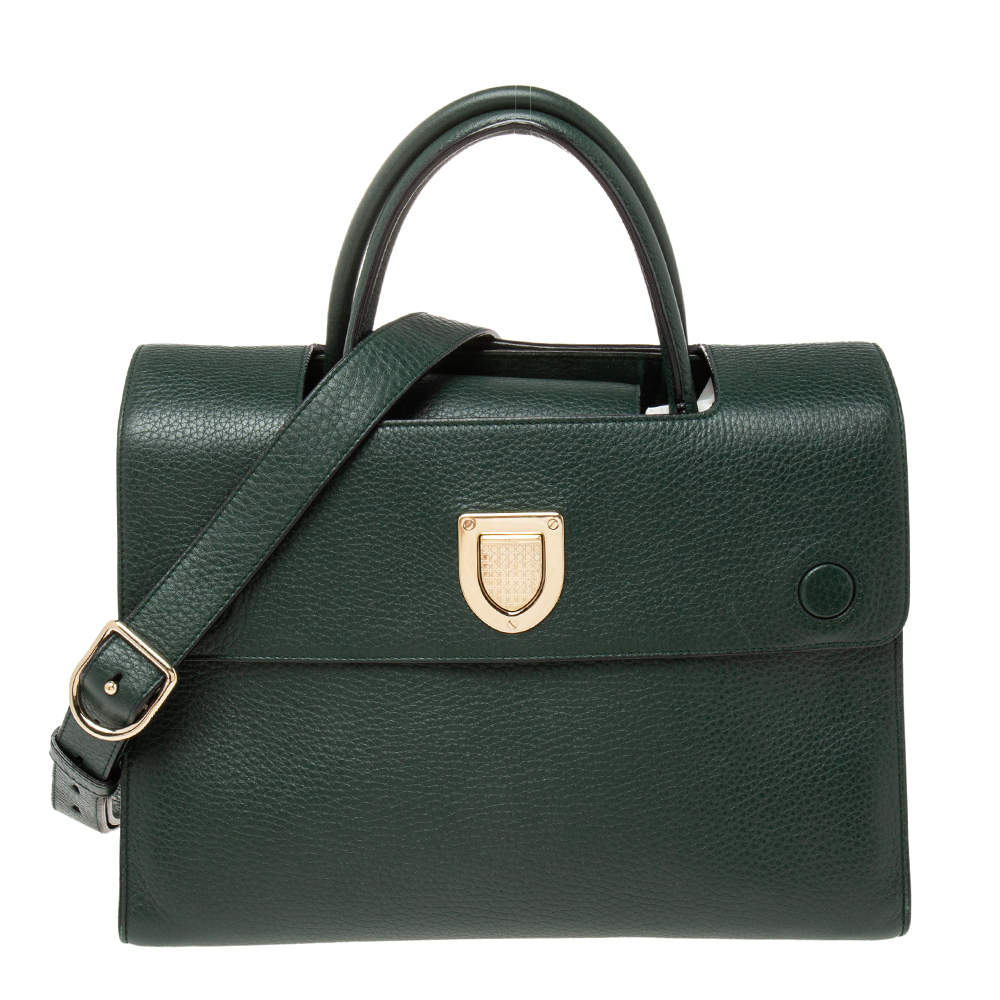 Pre Owned Dior Emerald Green Leather Medium Diorever Tote