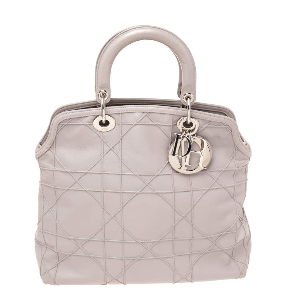 Pre Owned Dior Pale Lilac Cannage Leather Granville Tote