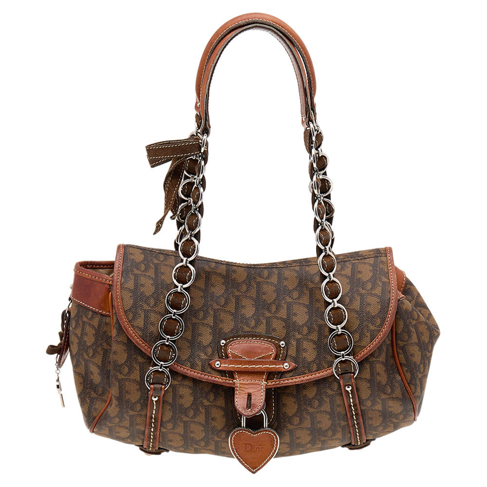 Dior Brown Monogram Coated Canvas And Leather Romantique Trotter Flap ...