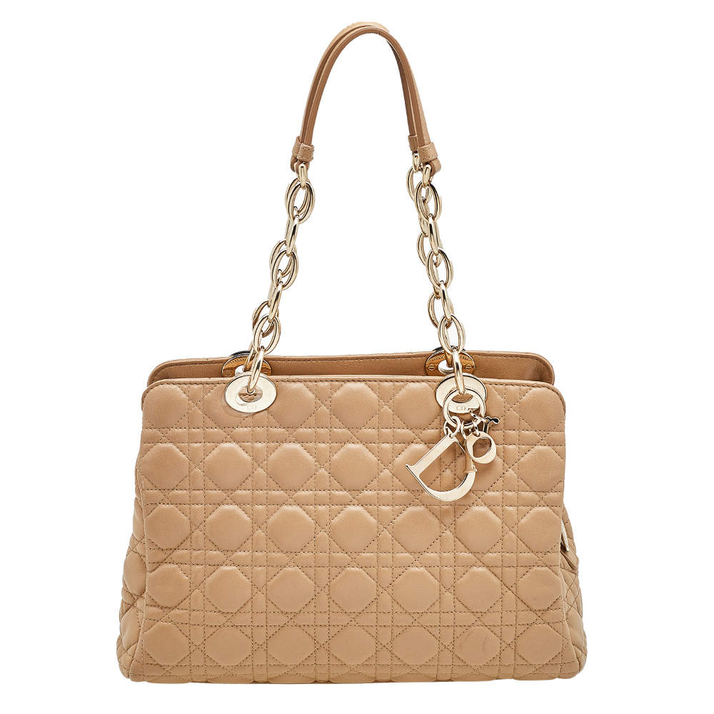 Pre Owned Dior Beige Cannage Leather Soft Lady Dior Shopper Tote