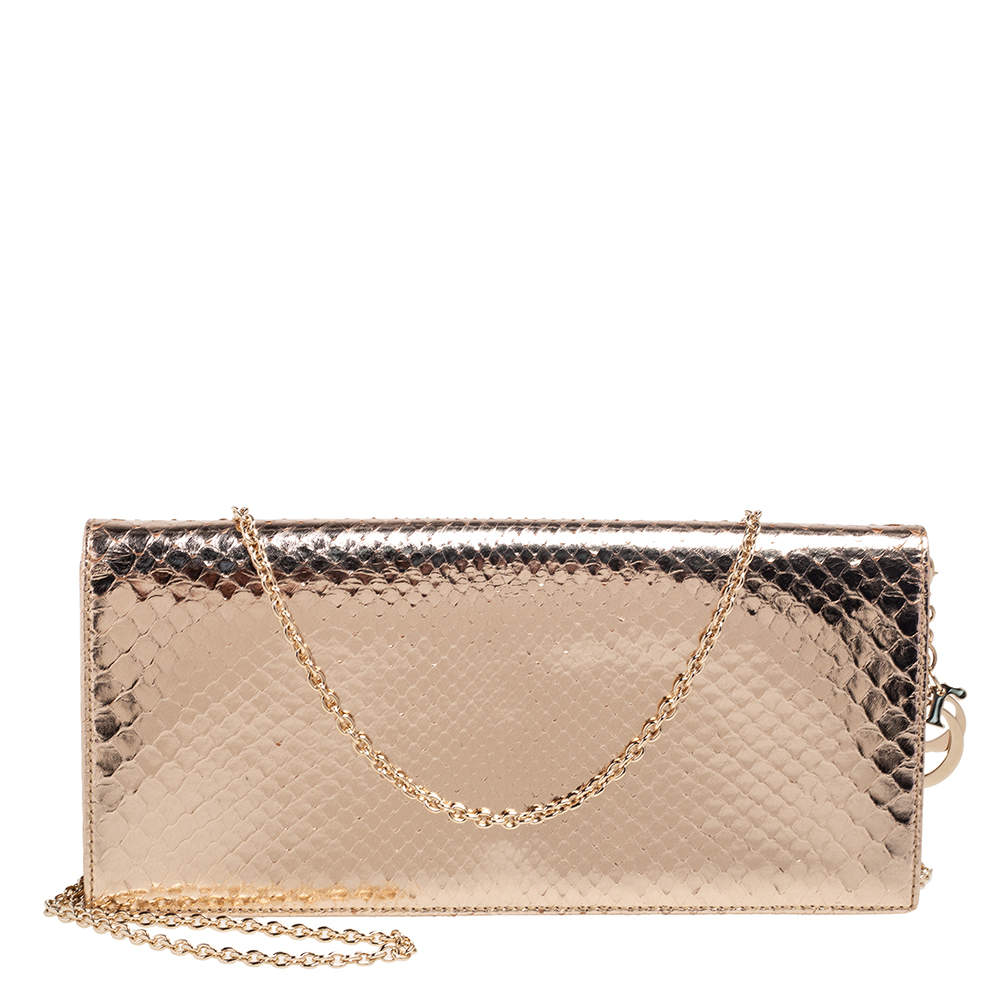 Dior Gold Snakeskin Lady Dior Chain Clutch Dior | The Luxury Closet