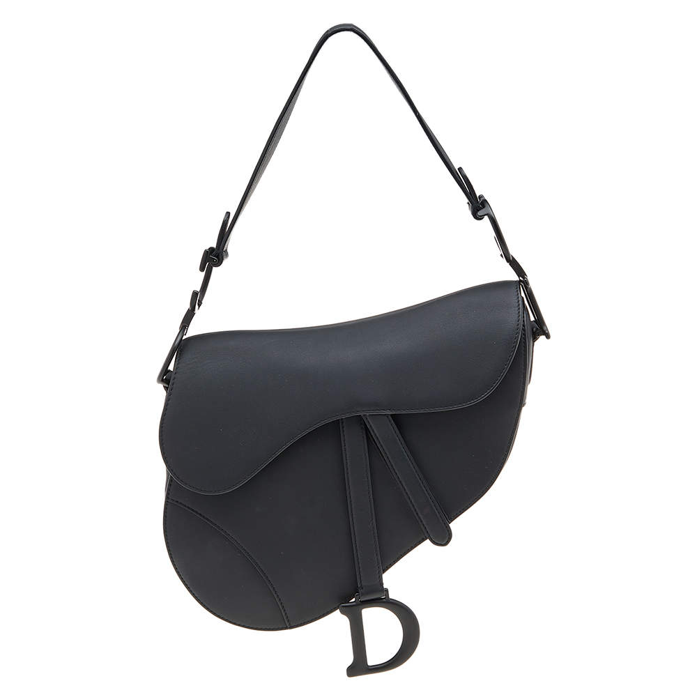 Pre Owned Dior Black Ultramatte Leather Saddle Bag