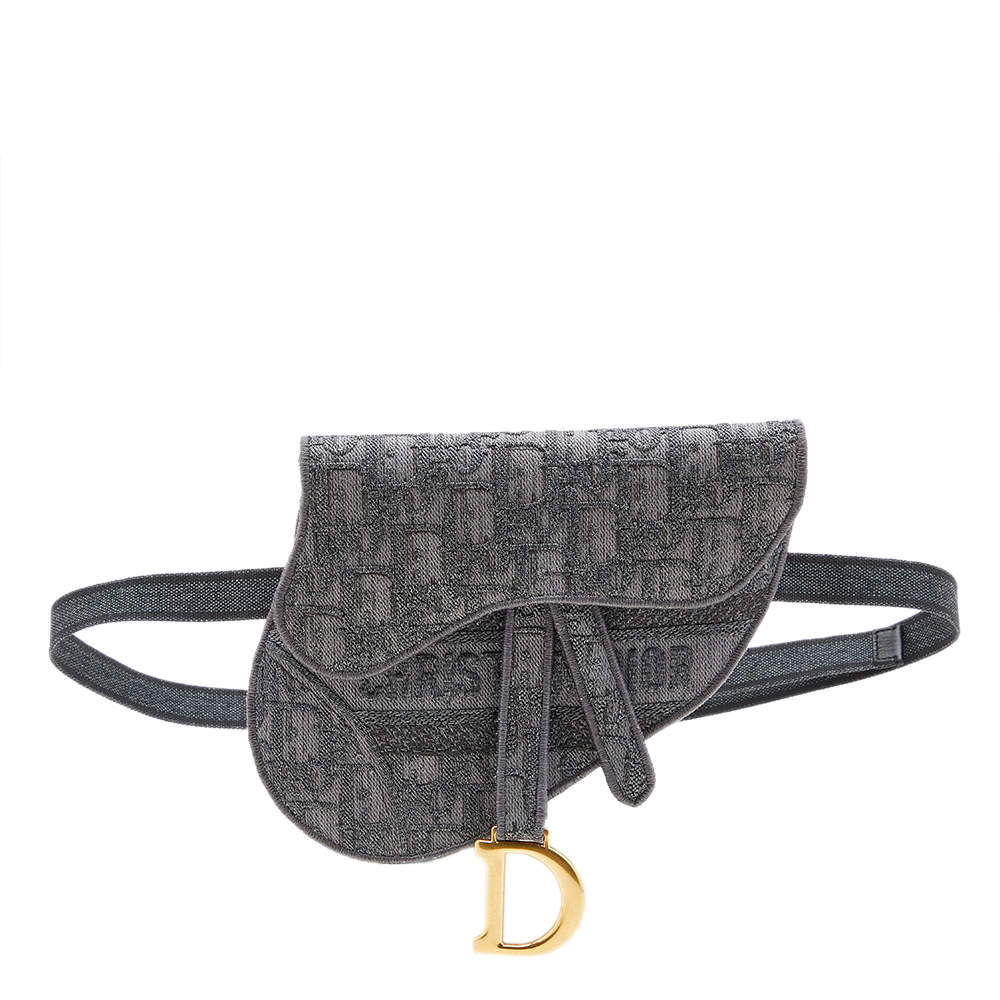 Pre Owned Dior Grey Oblique Embroidered Canvas Saddle Belt Bag