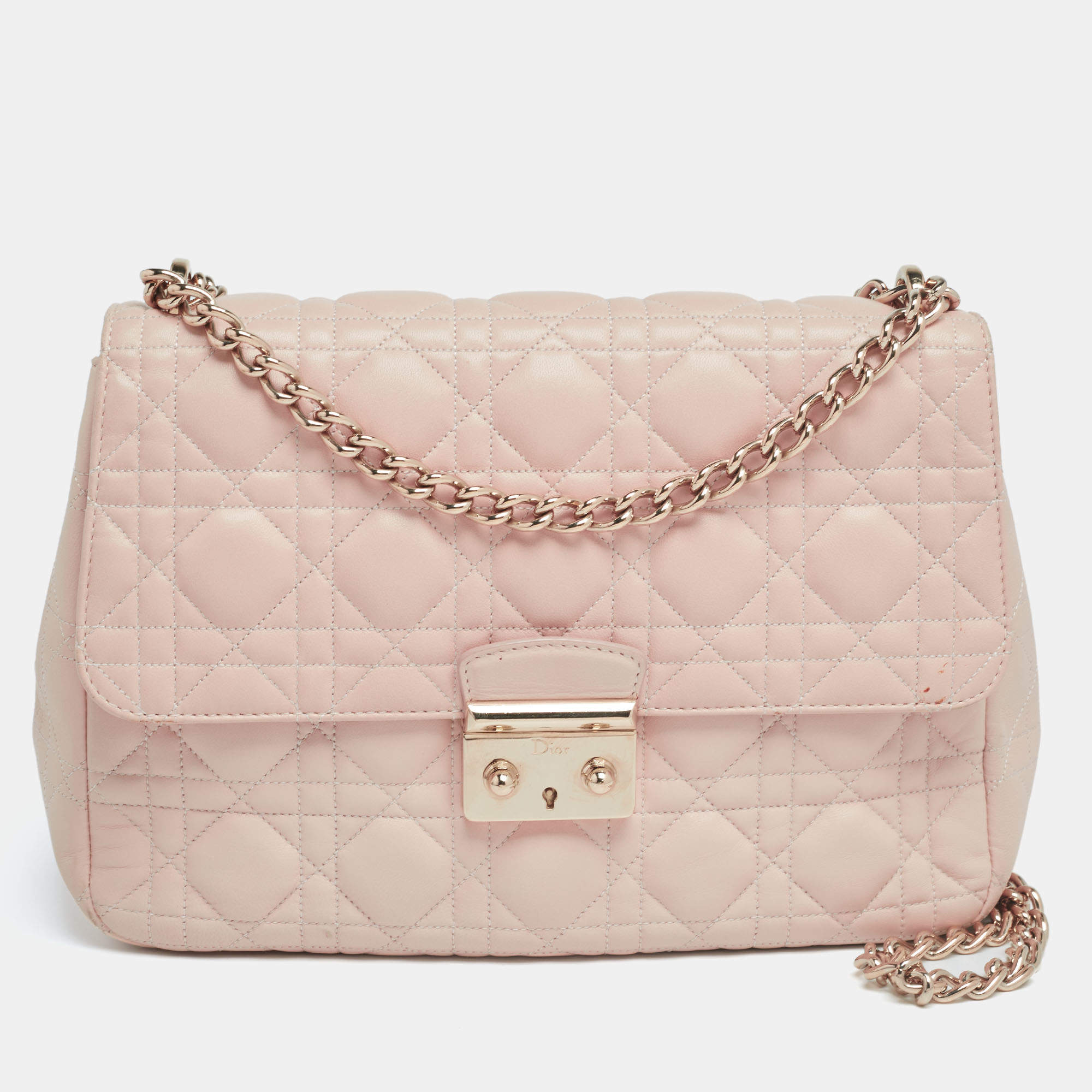 Pre Owned حقيبة ديور ميس ديور جلد كاناج وردية بقلاب متوسطة