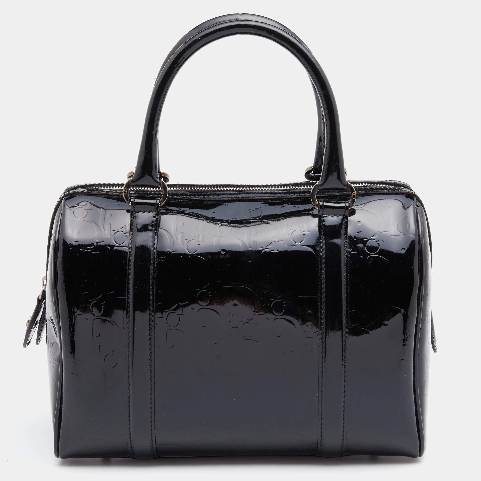 Pre Owned Dior Black Oblique Patent Leather Boston Bag