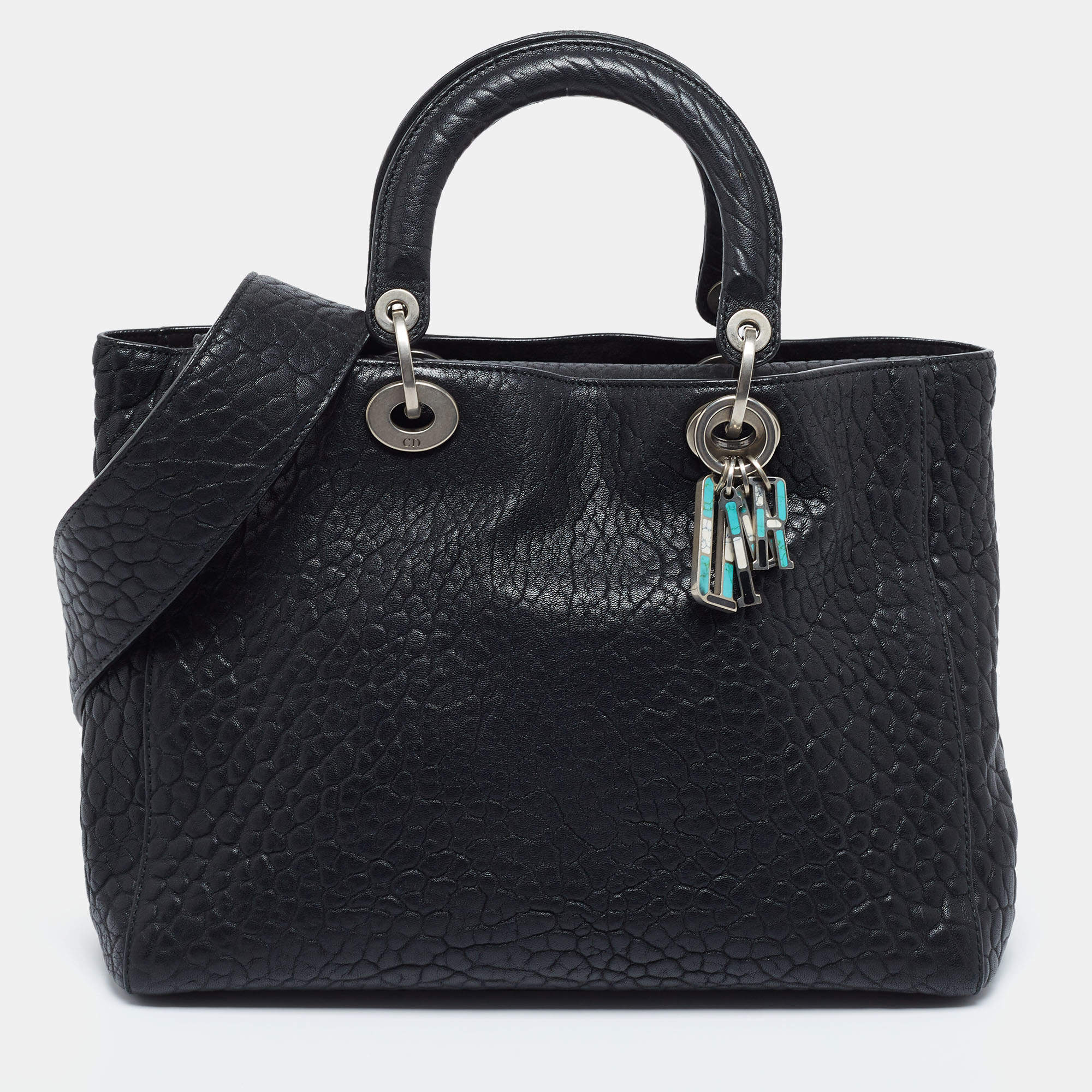 Pre Owned Dior Black Canyon Grained Leather Lady Dior Tote