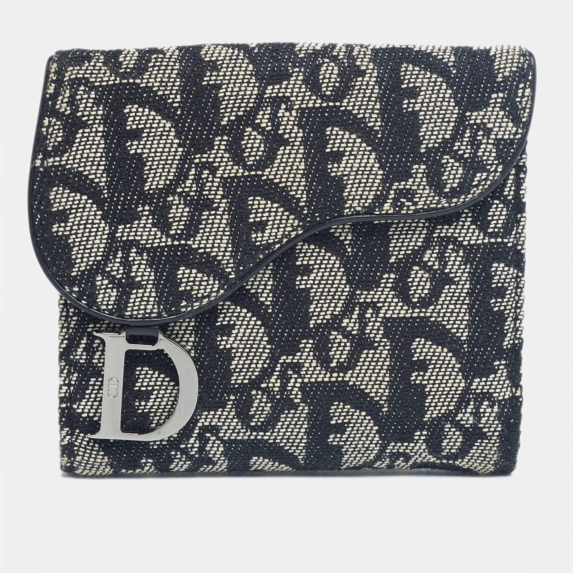 Dior Black Oblique Canvas Saddle Compact Wallet