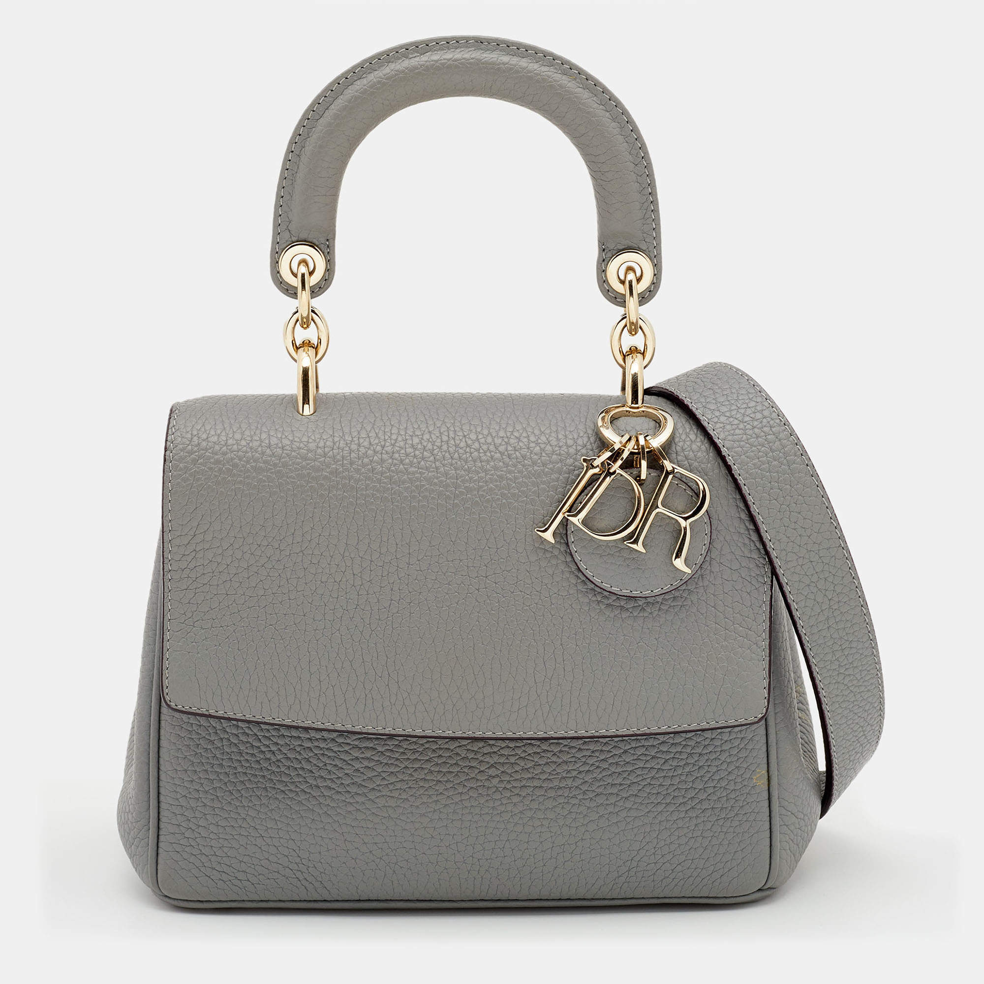 Pre Owned Dior Grey Leather Mini Be Dior Flap Bag