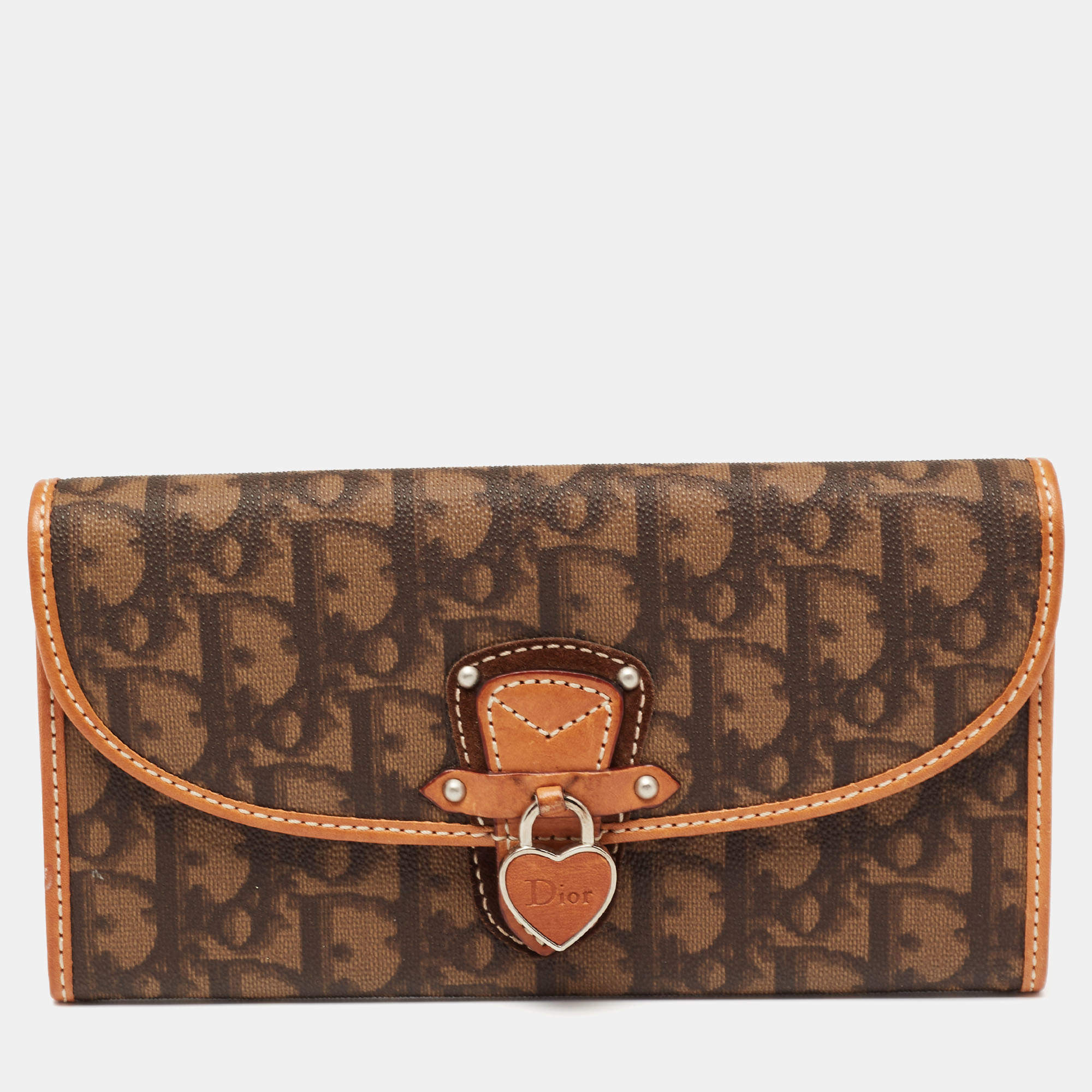 Dior Brown Oblique Coated Canvas and Leather Romantique Continental Wallet