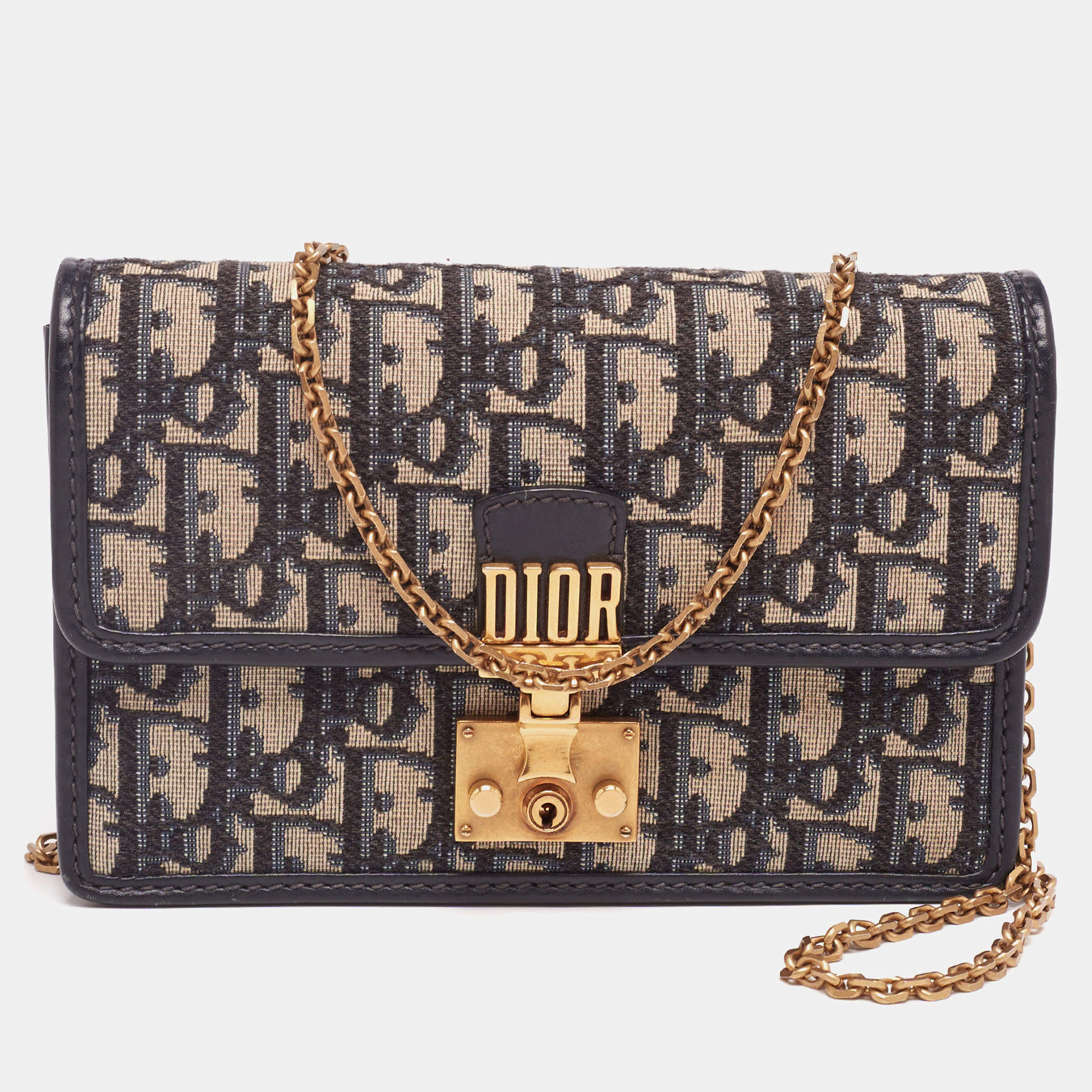 Dior Beige/Brown Oblique Canvas Dioraddict Flap Wallet On Chain 