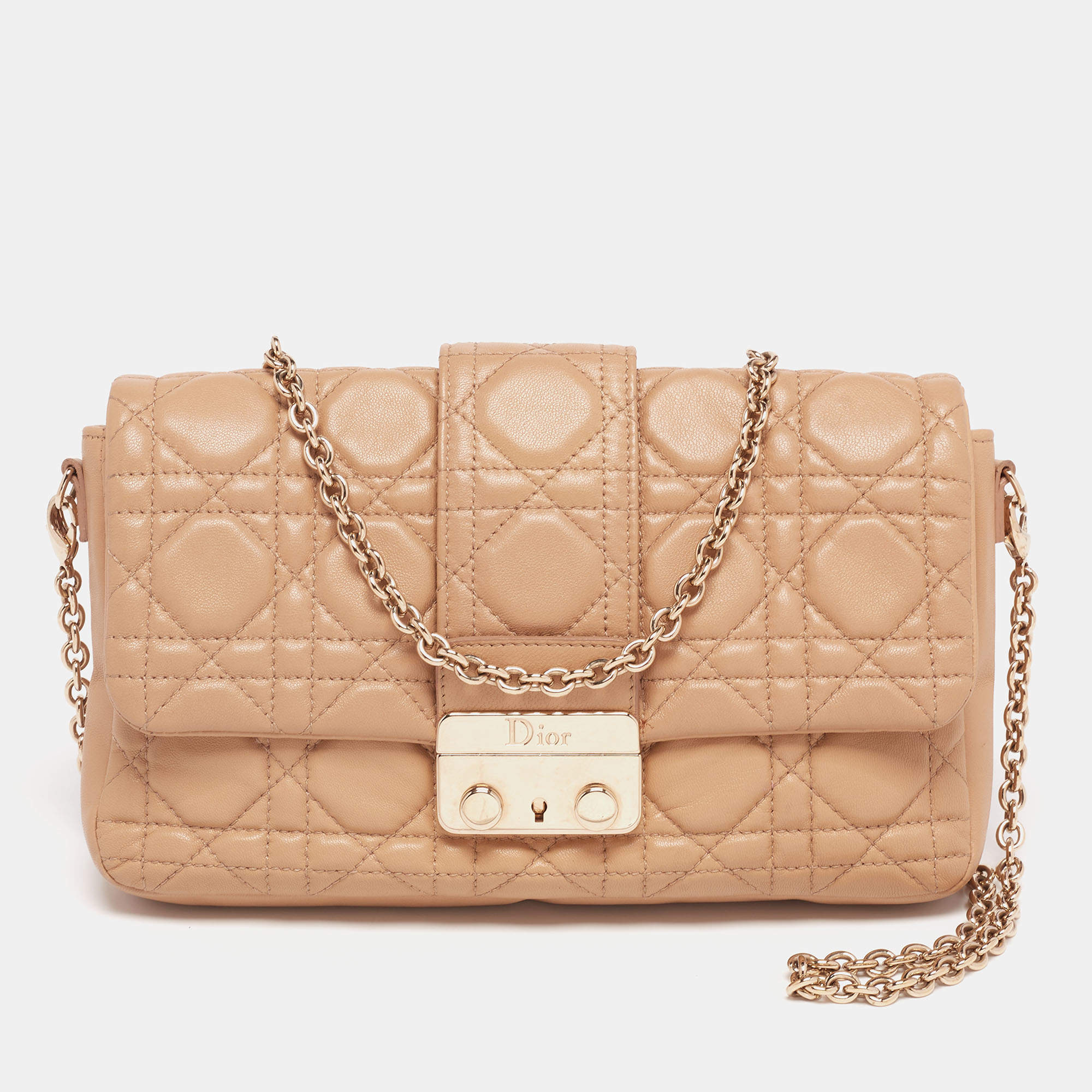 مملوكة مسبقًا Dior Beige Cannage Leather Miss Dior Promenade Chain Clutch
