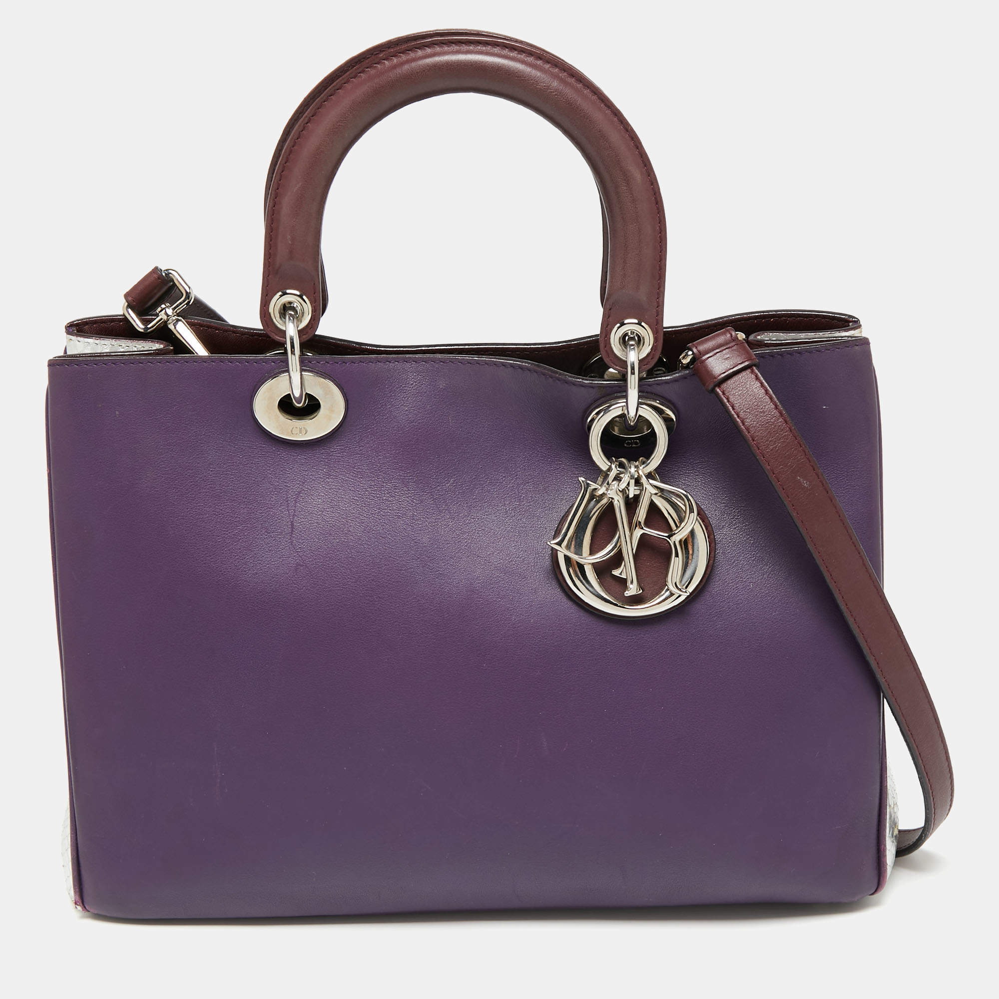 Pre Owned Dior Purple/Silver Leather and Python Medium Diorissimo Shopper Tote