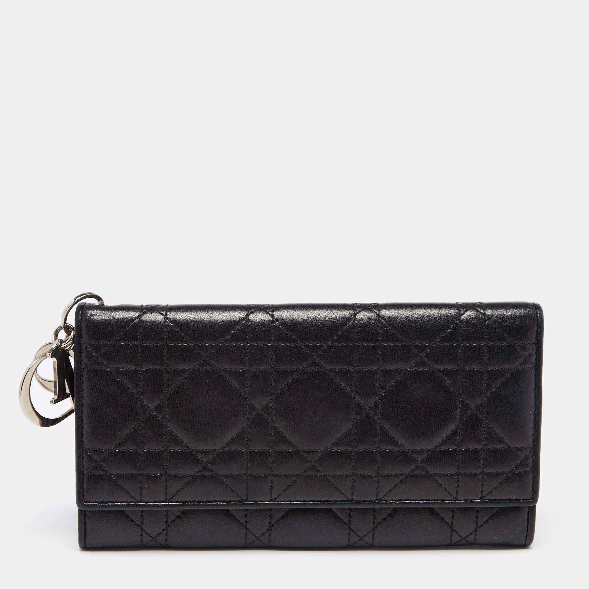 Pre Owned Dior Black Cannage Leather Lady Dior Continental Wallet 