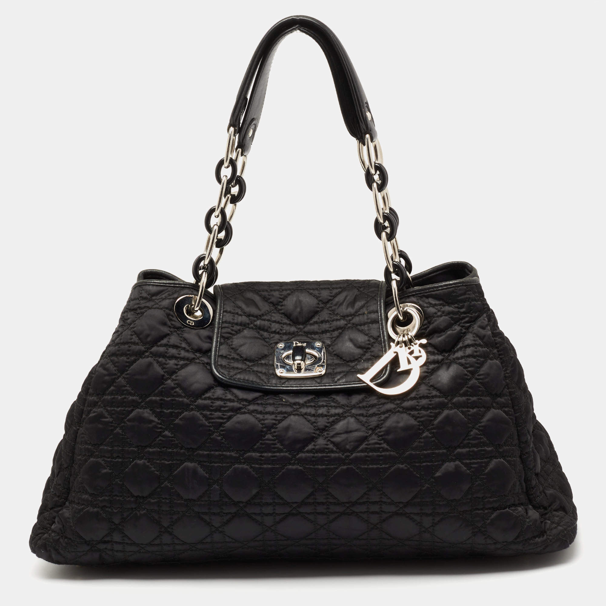 Pre Owned Dior Black Cannage Nylon Charming Lock Satchel
