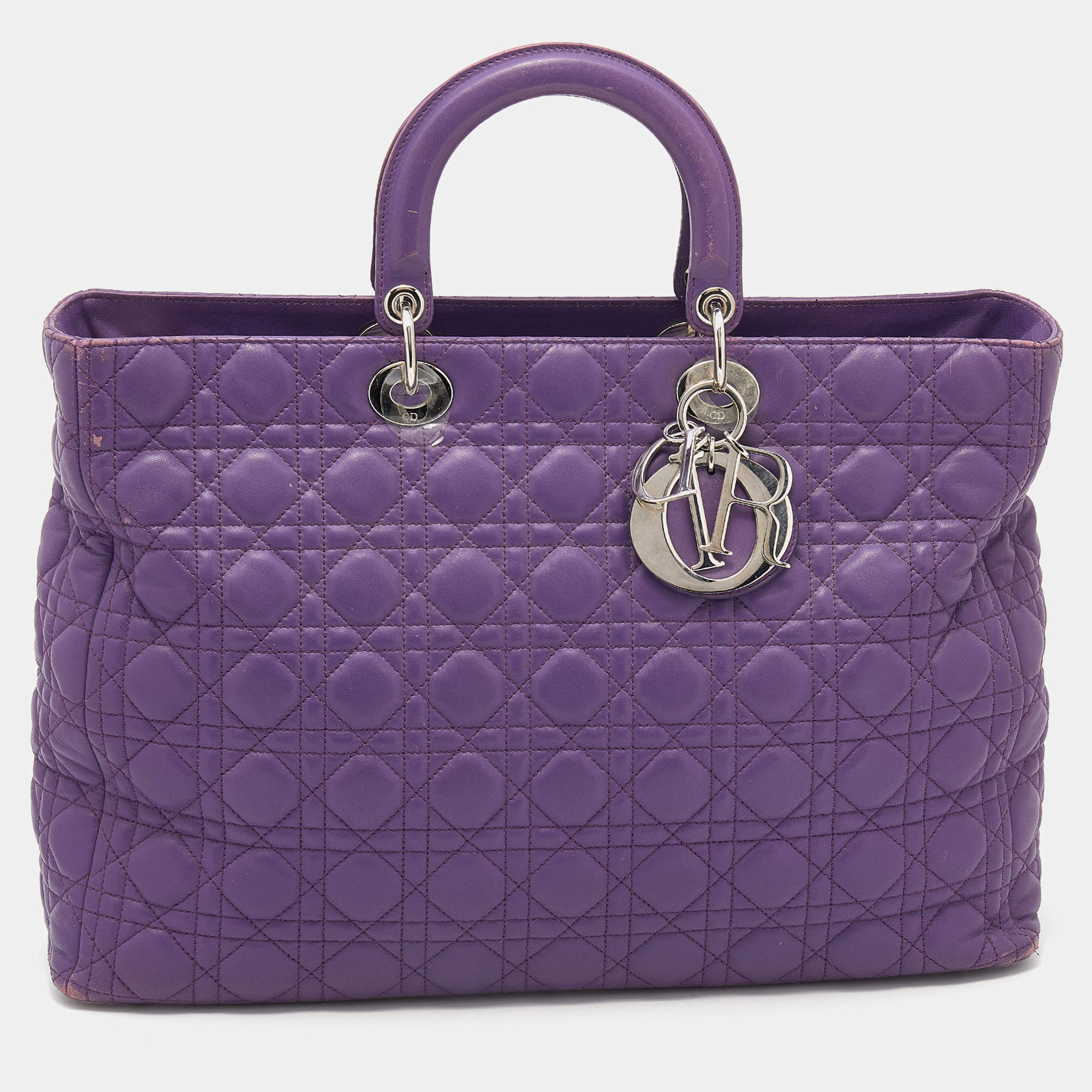 Pre Owned Dior Purple Cannage Leather Large Soft Lady Dior Tote