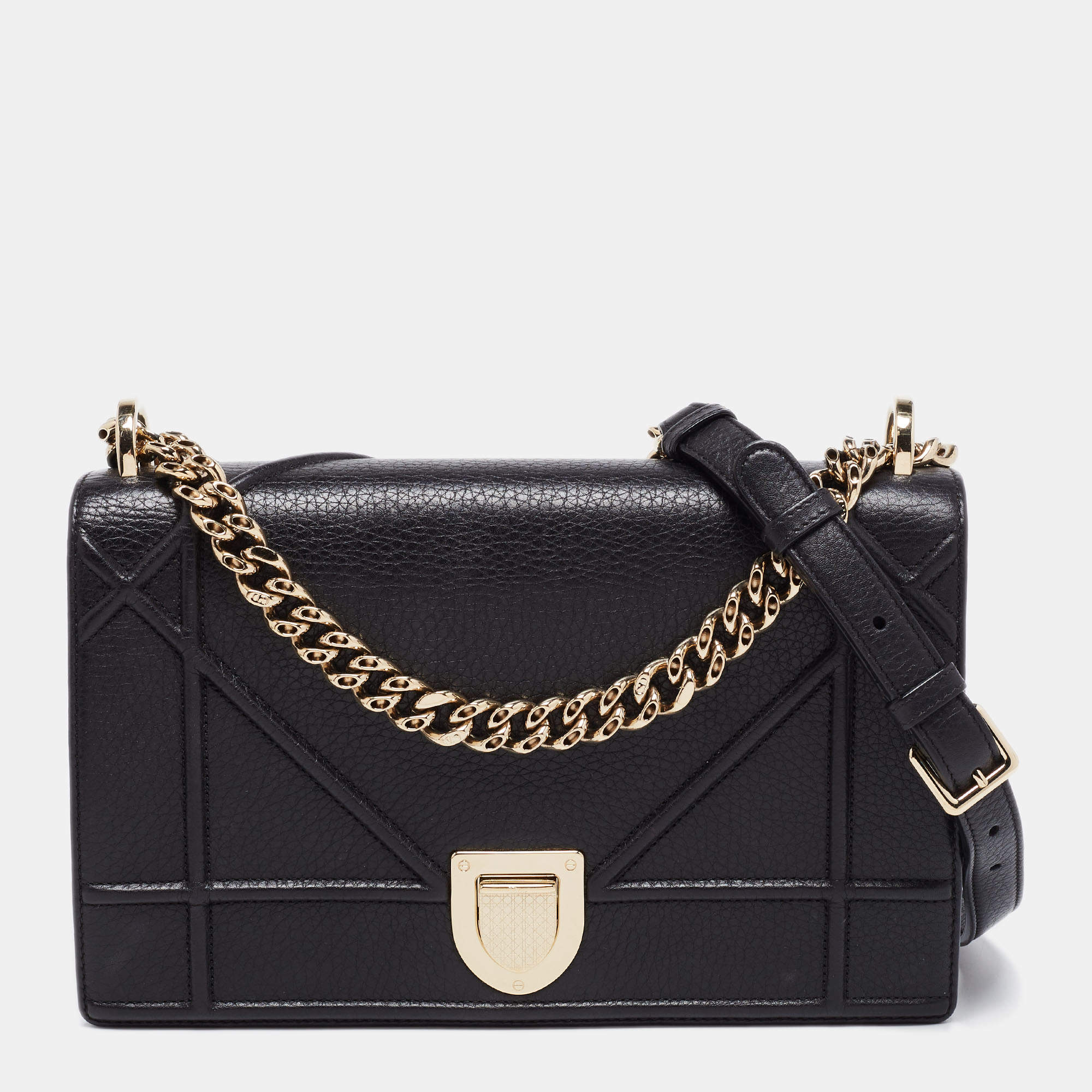 Pre Owned حقيبة كتف ديور ديوراما جلد أسود متوسطة