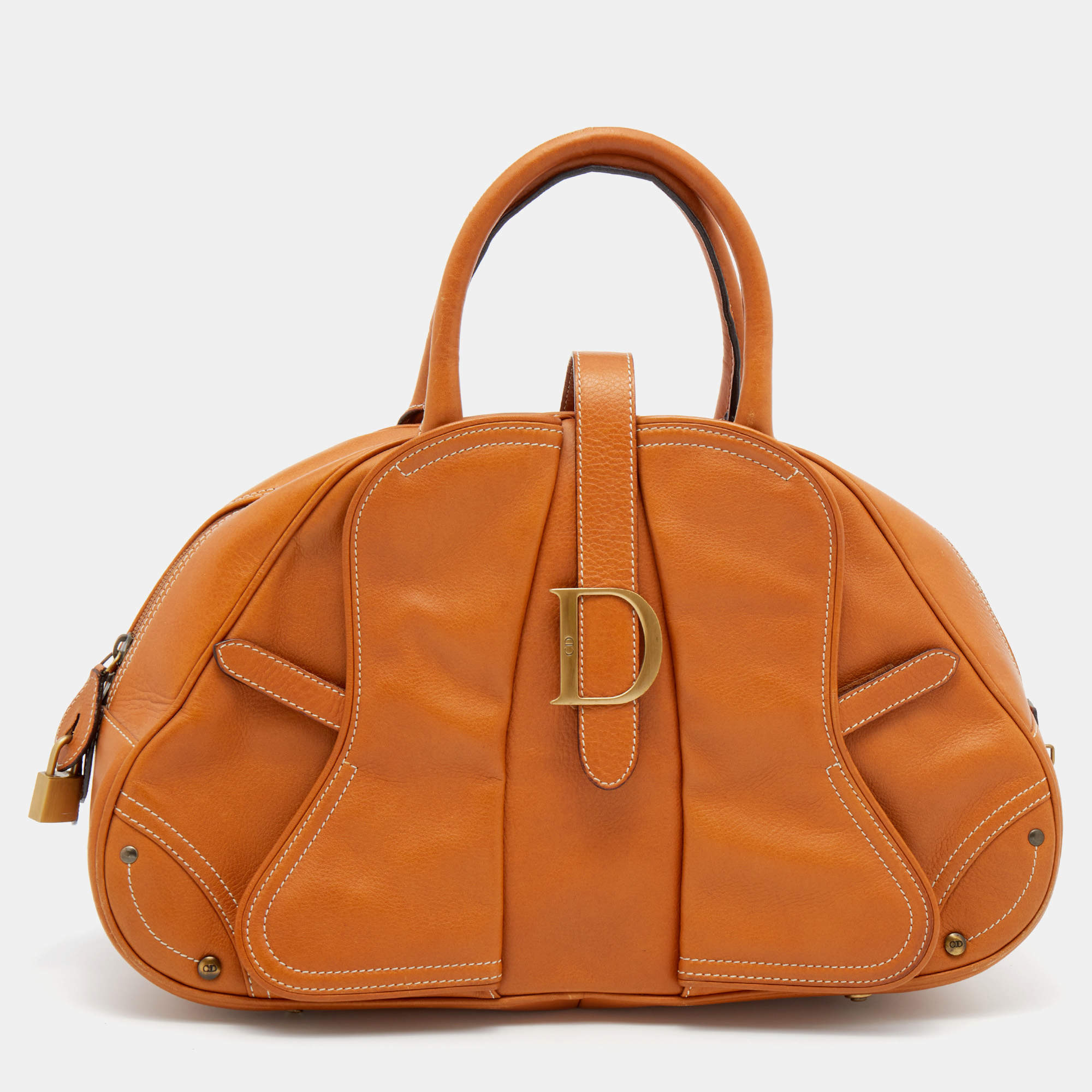 Pre Owned Dior Brown Leather Double Saddle Bowler Bag