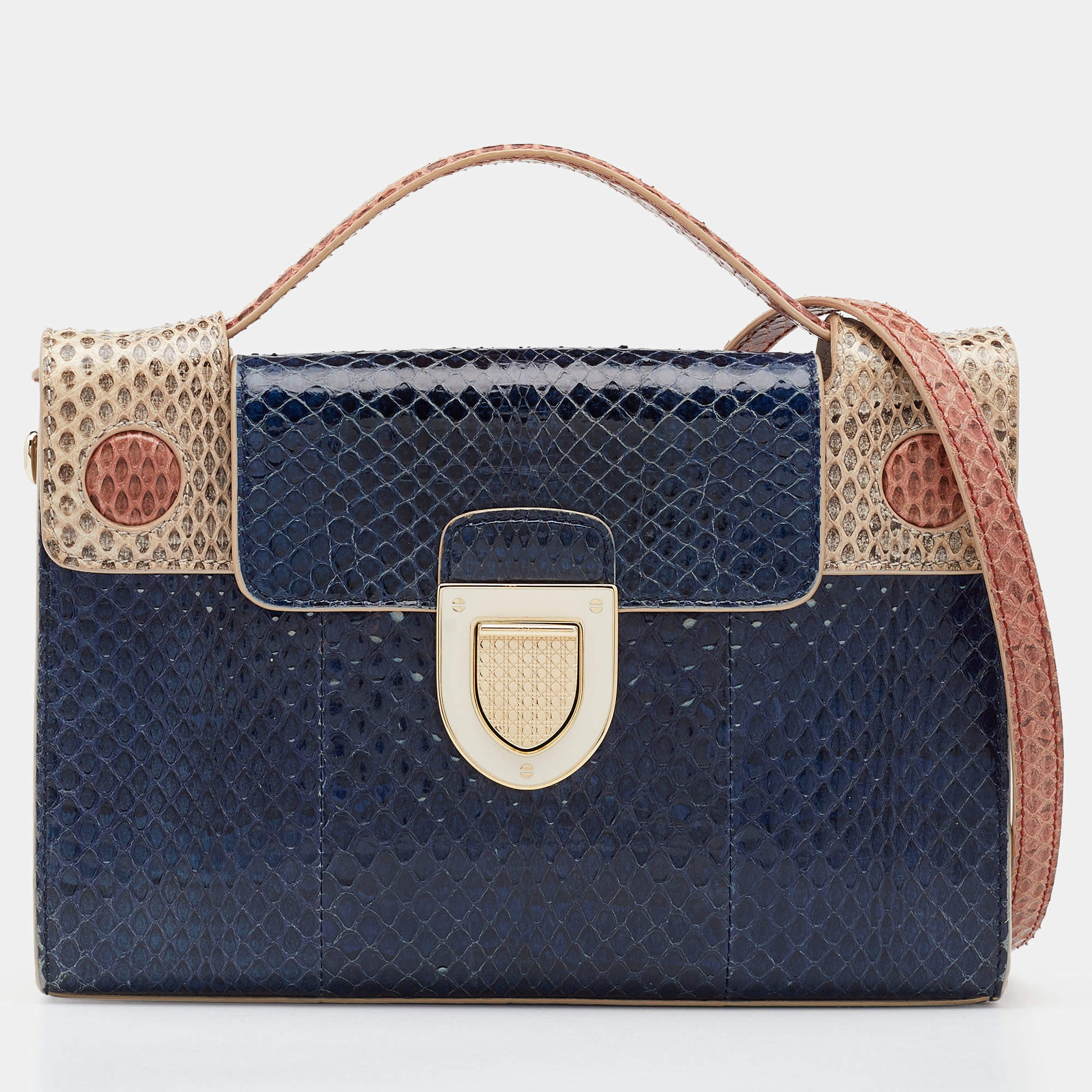 Pre Owned Dior Multicolor Python Diorever Top Handle Bag