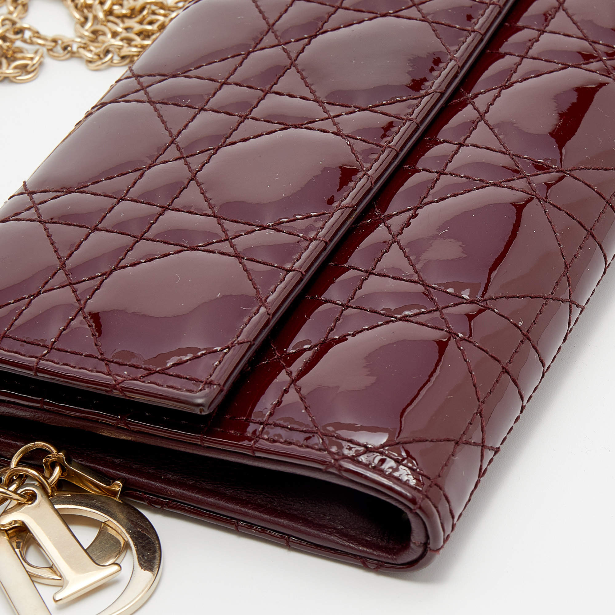Dior Burgundy Cannage Patent Leather Rendez-Vous Clutch Bag Dior