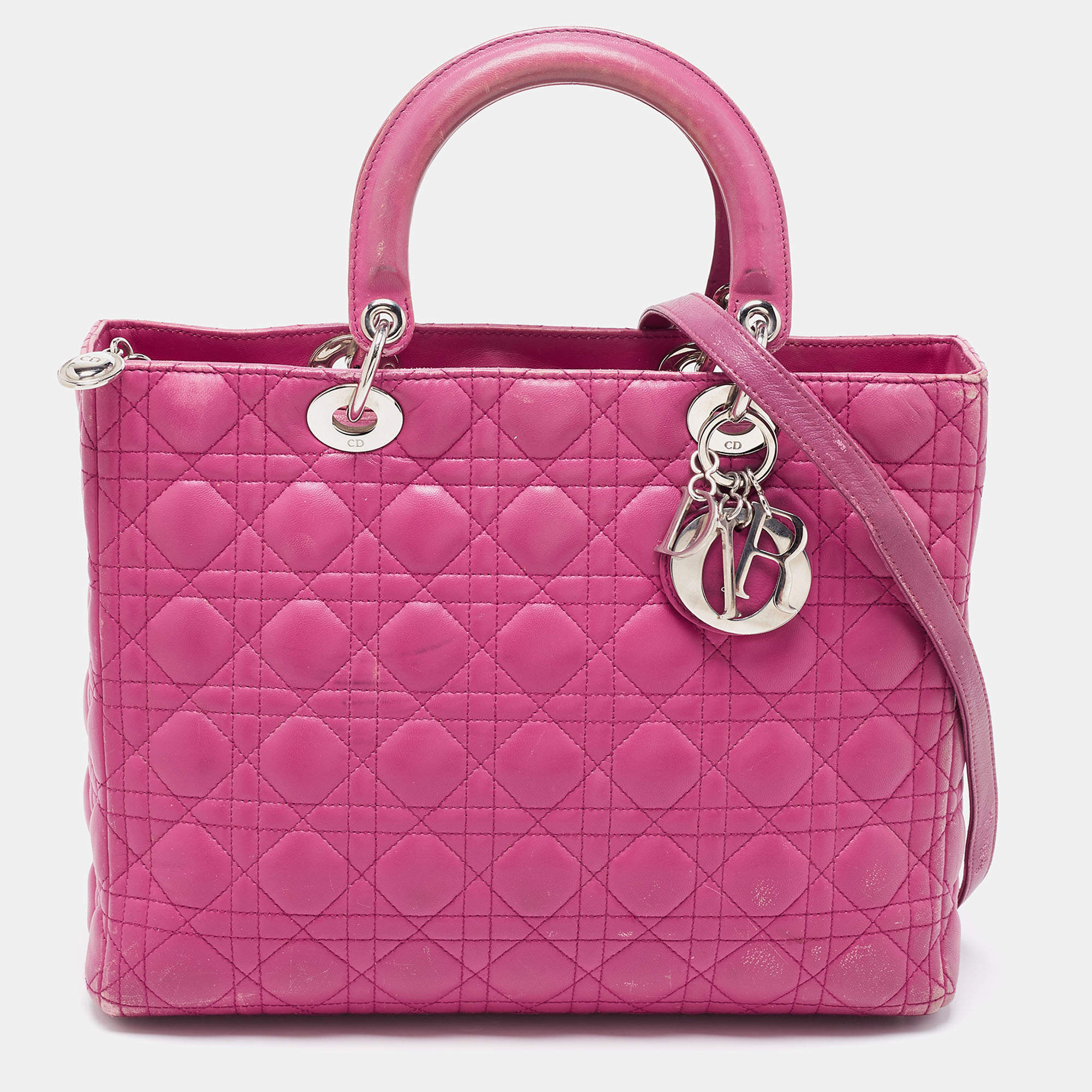Pre Owned Dior Pink Cannage Leather Large Lady Dior Tote
