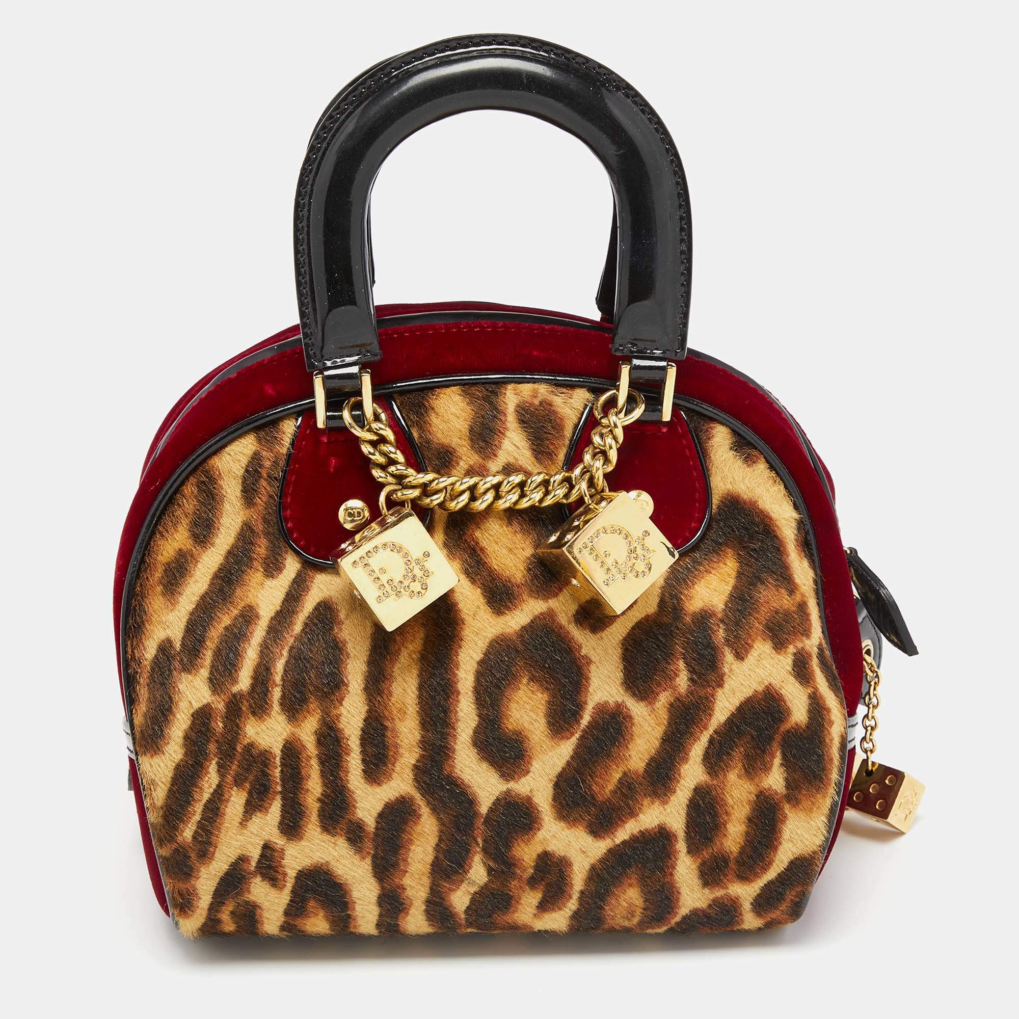 Dior Multicolor Leopard Print Calfhair, Velvet and Patent Leather Gambler Dice  Bag Dior