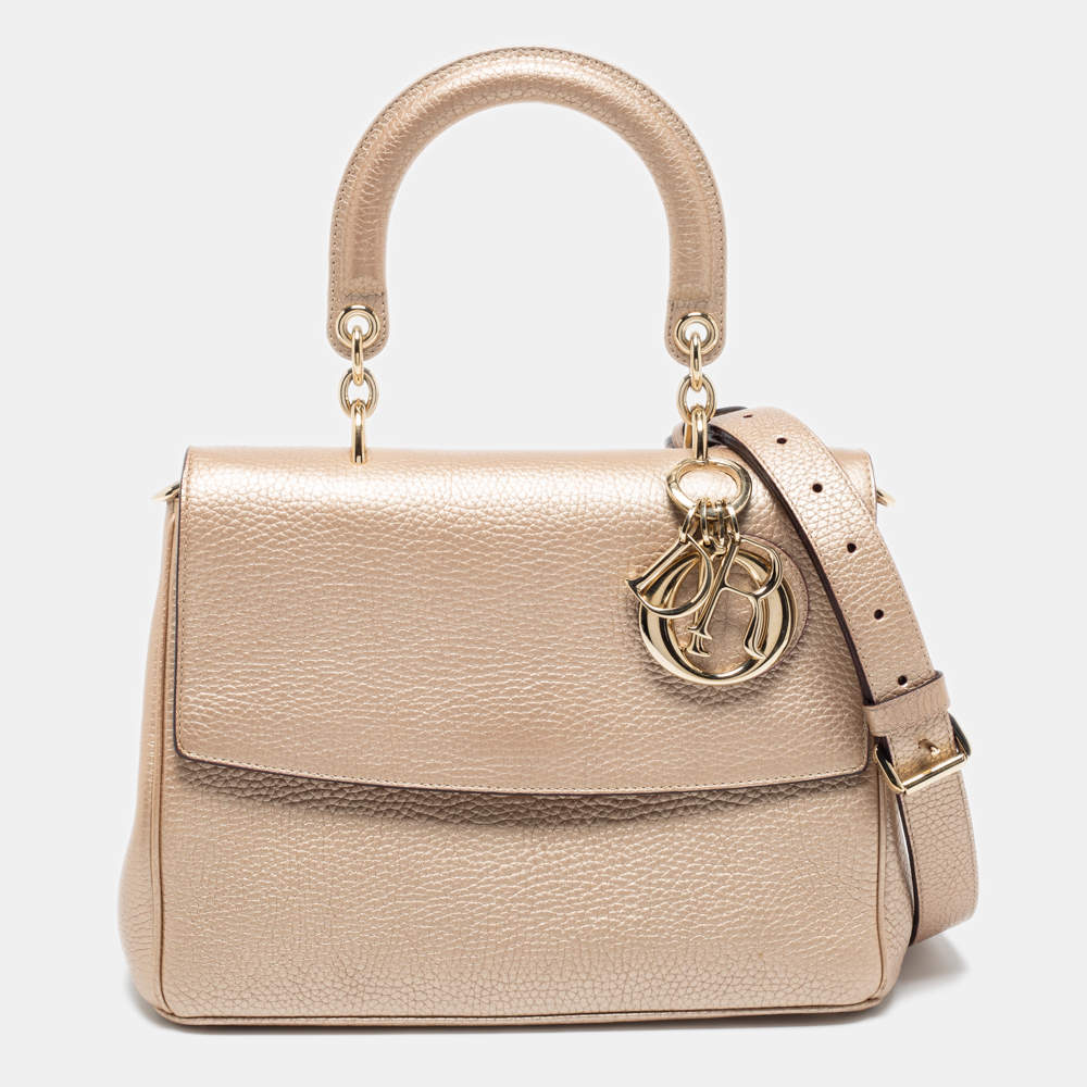 Pre Owned Dior Metallic Gold Leather Small Be Dior Flap Top Handle Bag