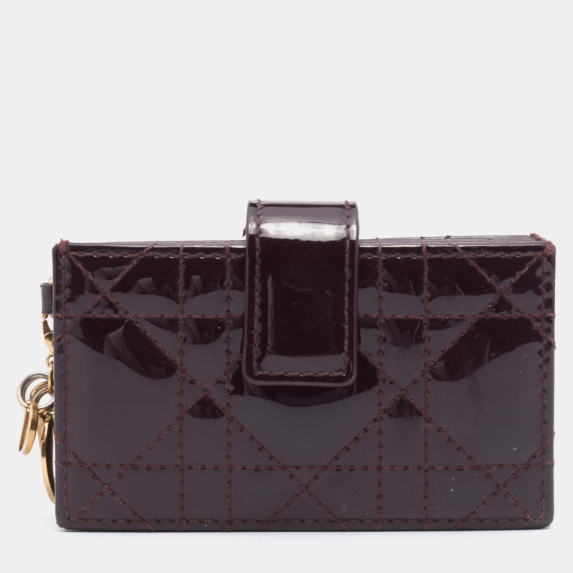 Pre Owned Dior Brown Cannage Patent Leather Lady Dior Gusset Card Case