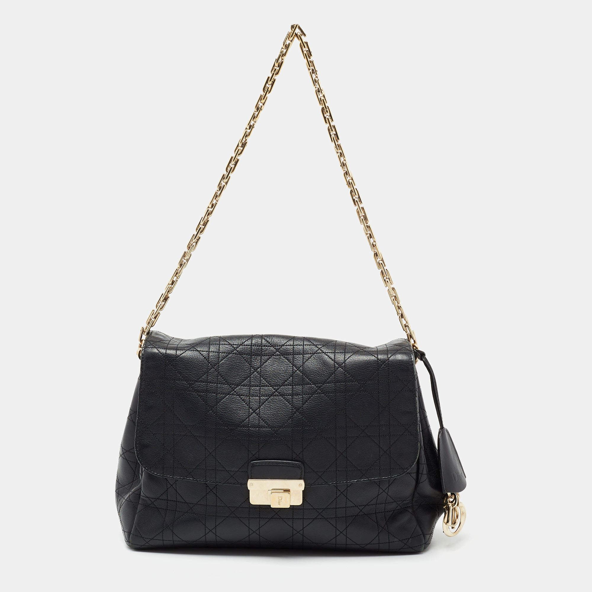 Pre Owned Dior Black Cannage Leather Large Diorling Shoulder Bag