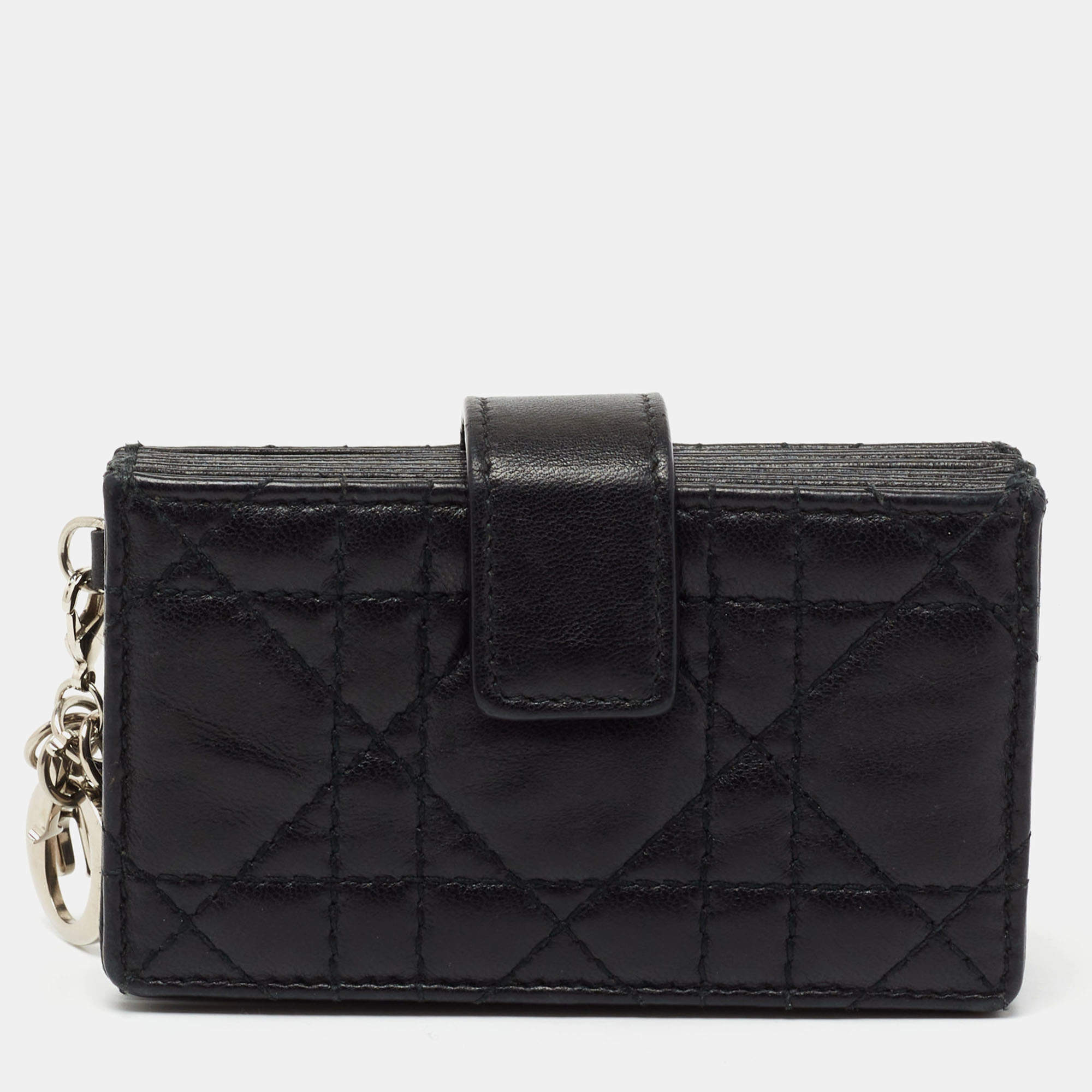 Pre Owned Dior Black Cannage Leather Lady Dior 5 Gusset Card Holder