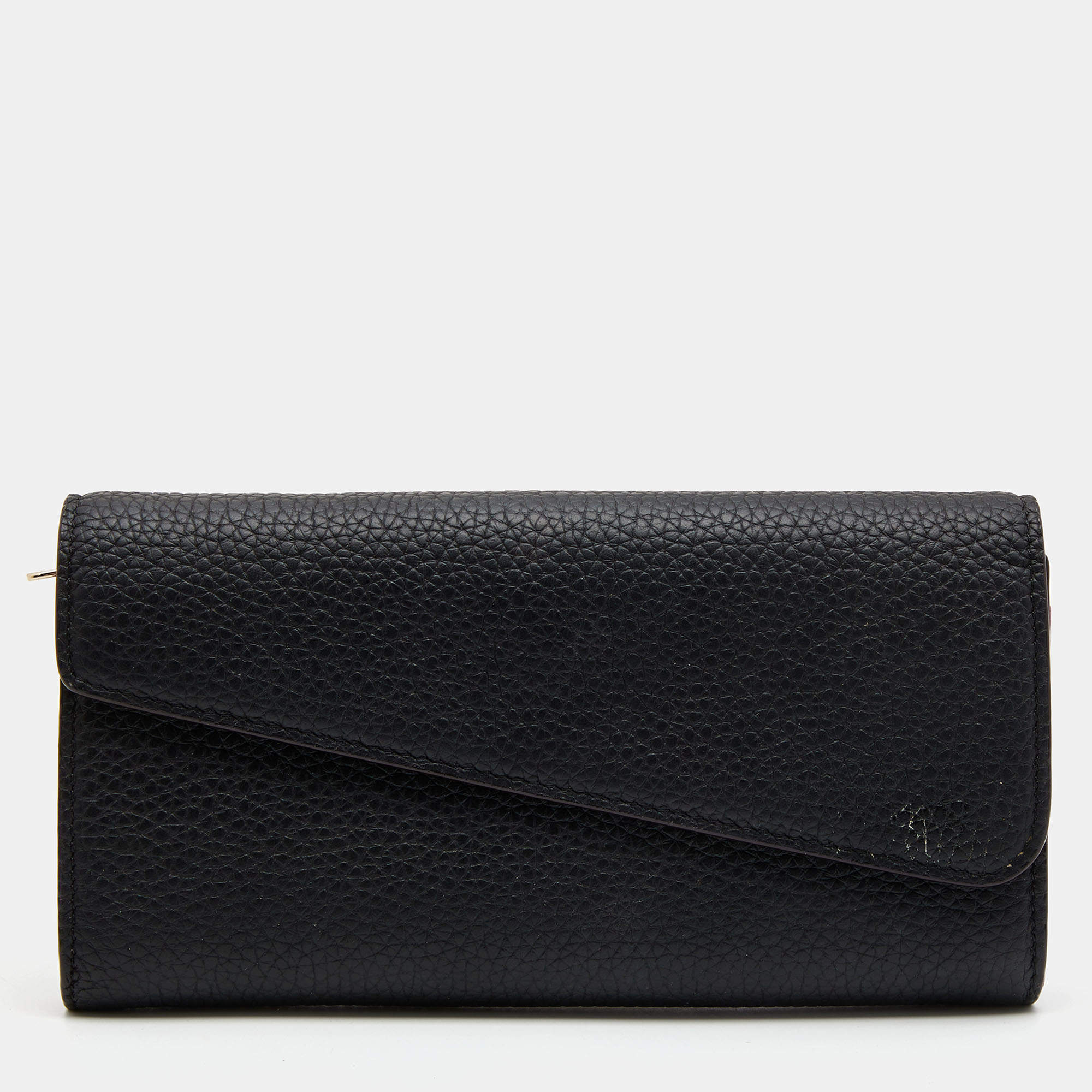 Pre Owned Dior Black Leather Flap Continental Wallet