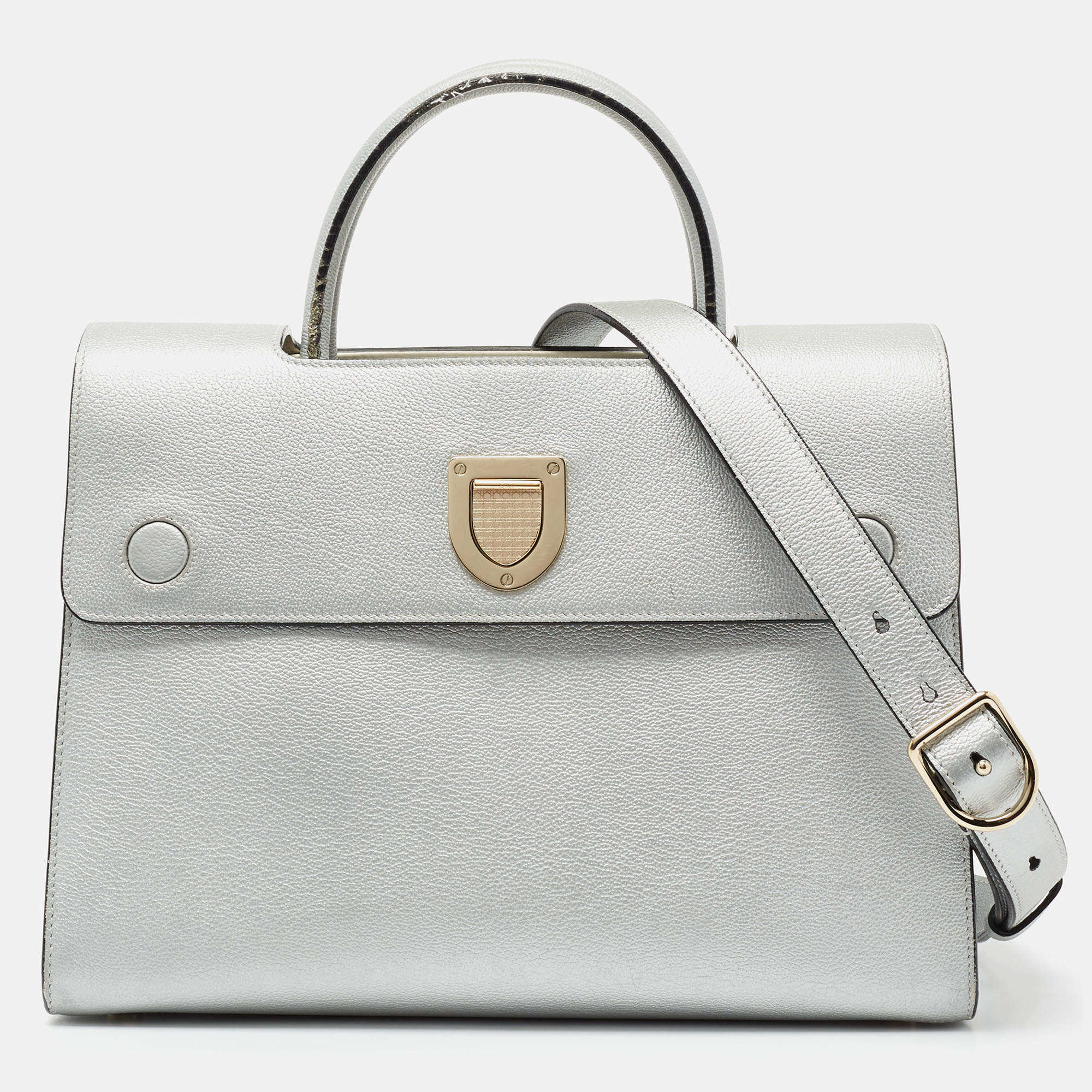 Pre Owned Dior Silver Leather Medium Diorever Tote