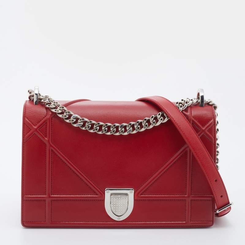 Pre Owned Dior Red Leather Medium Diorama Flap Bag