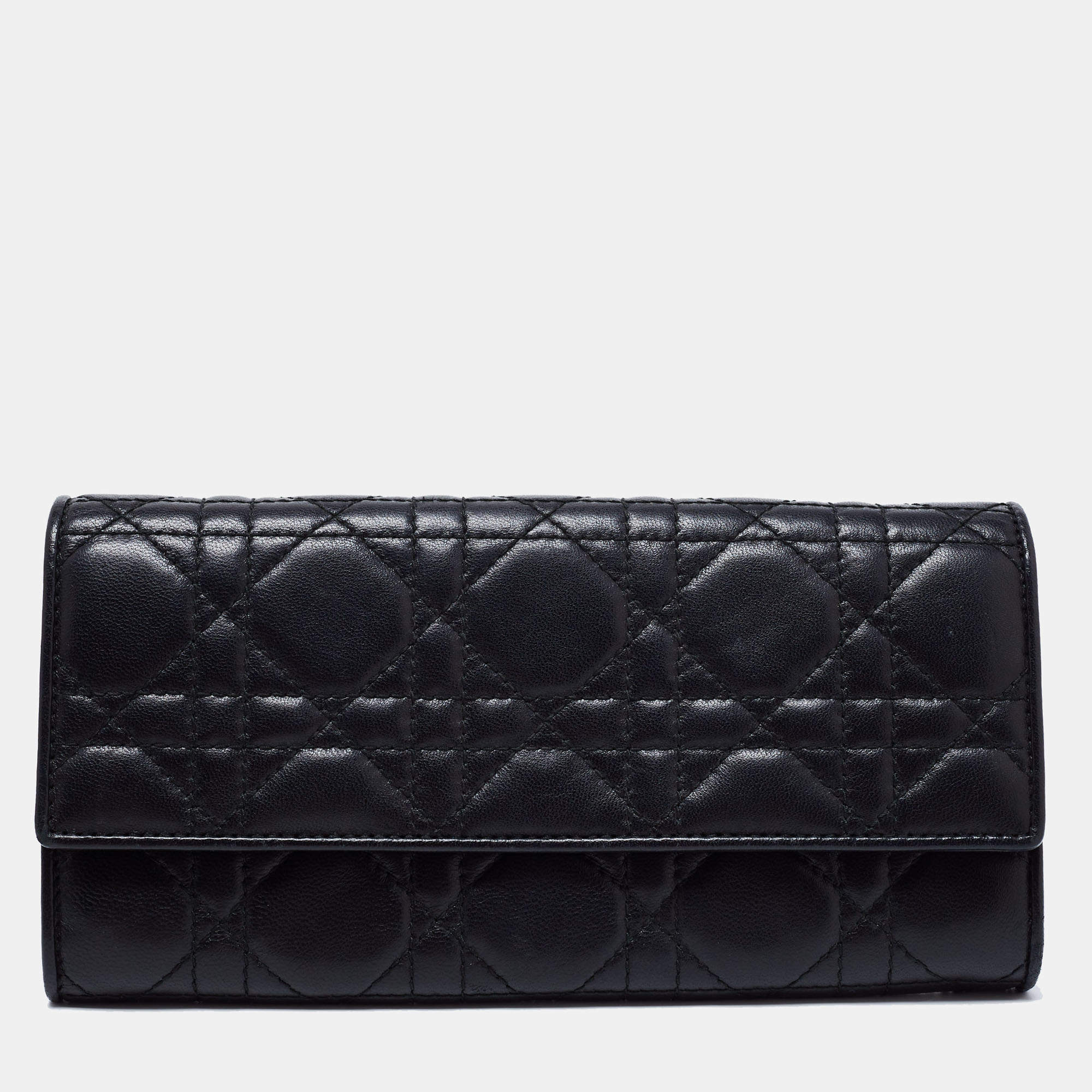Pre Owned Dior Black Cannage Leather Lady Dior Wallet on Chain