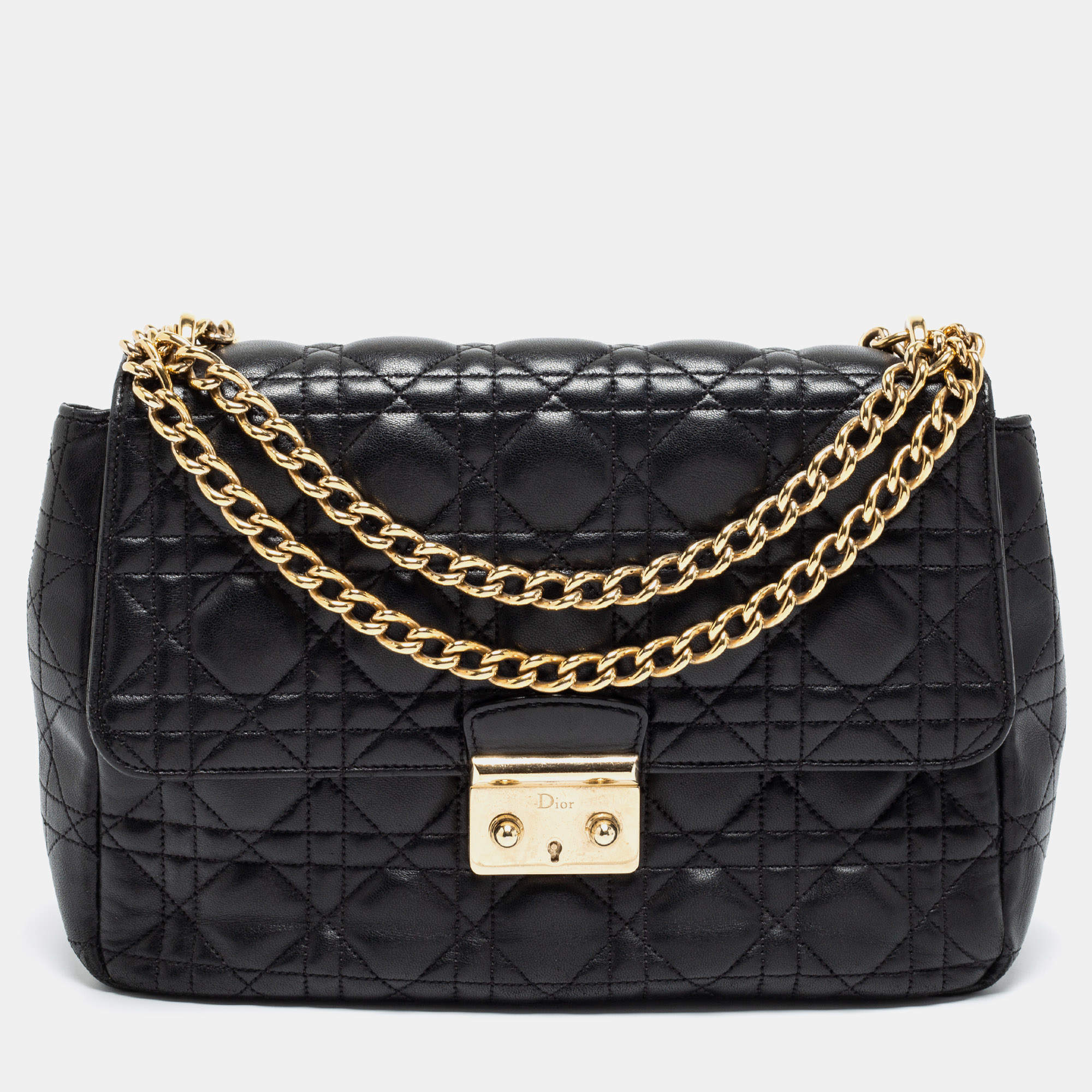 Pre Owned Dior Black Cannage Leather Miss Dior Medium Flap Bag