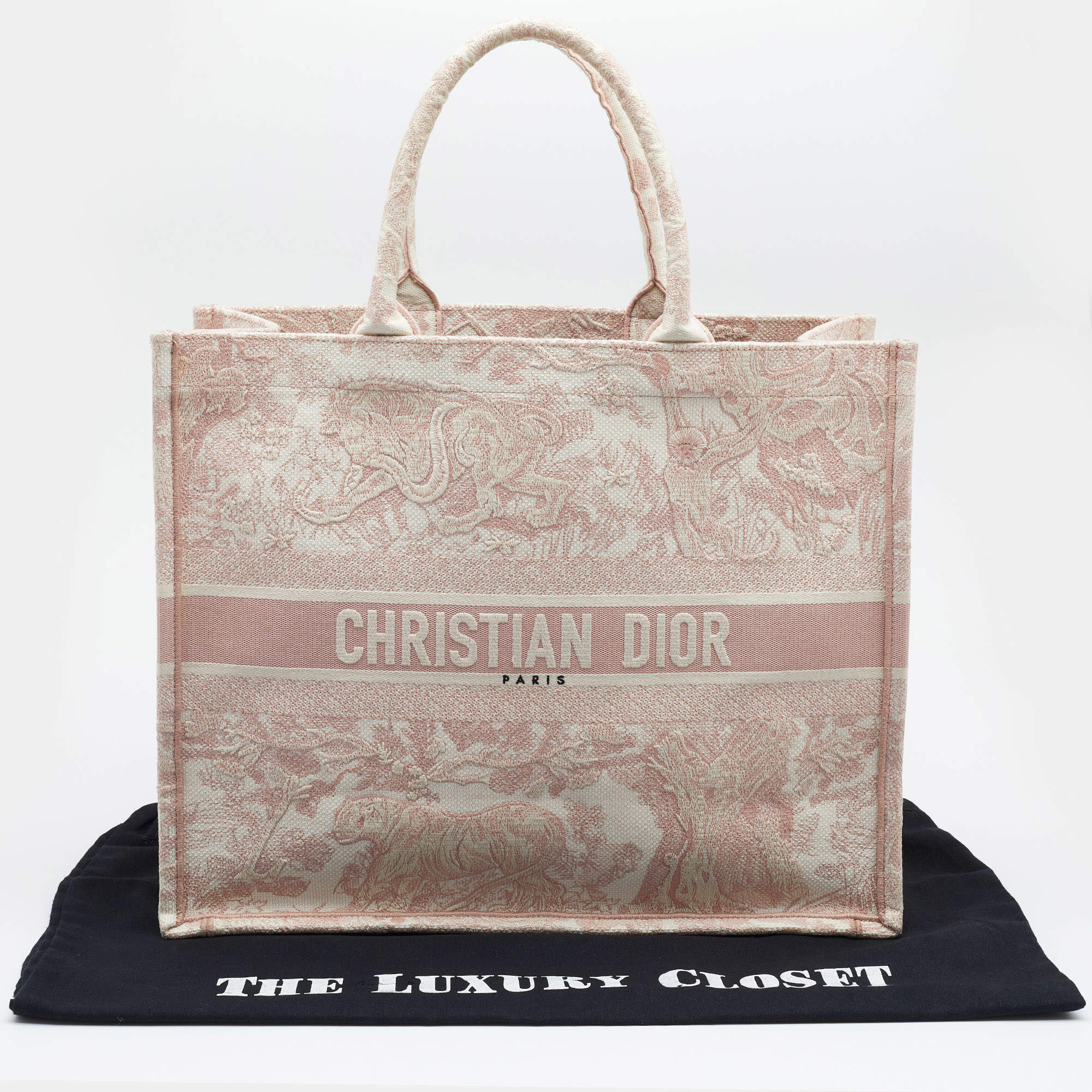 Large Dior Book Tote Pink and Gray Toile de Jouy Sauvage
