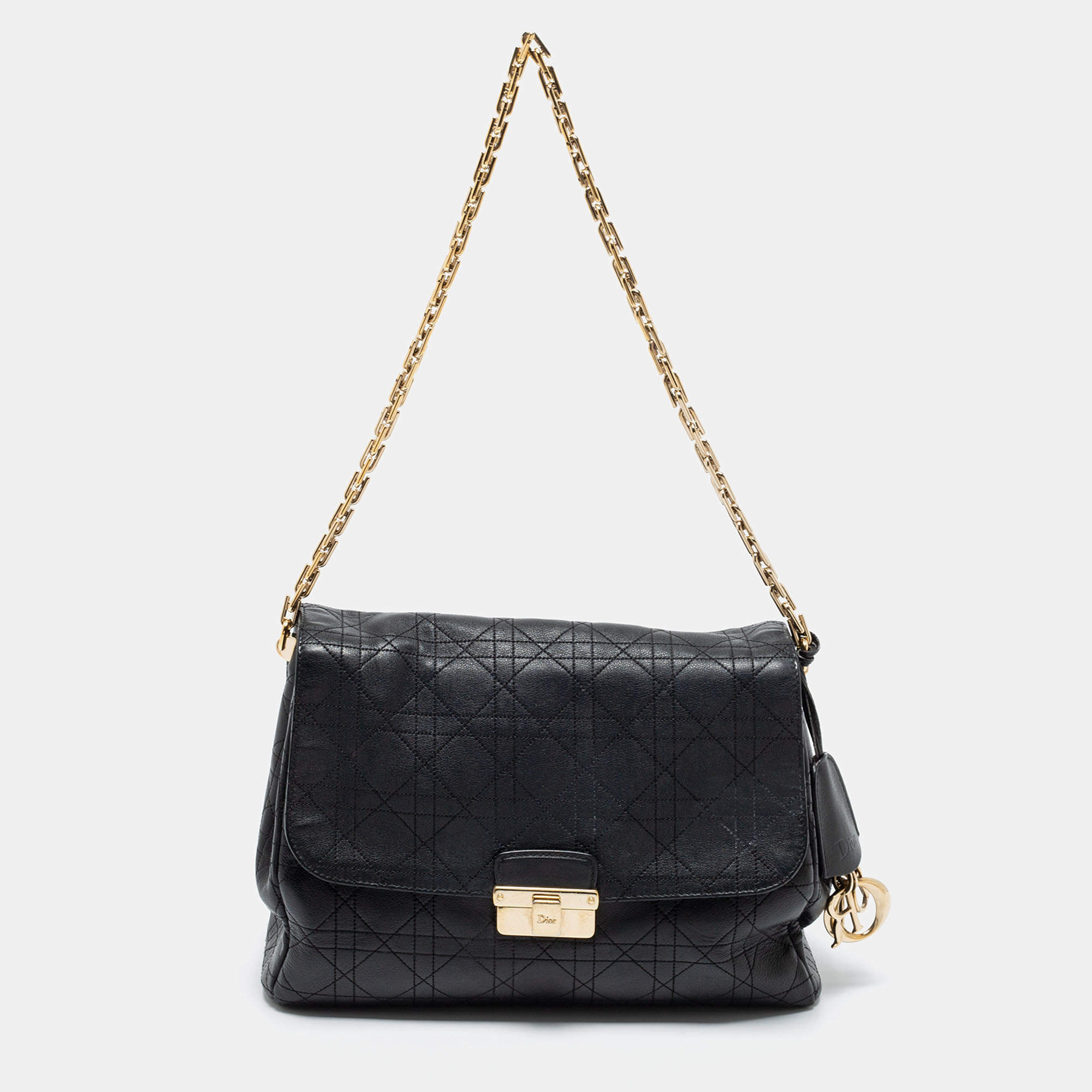 Pre Owned Dior Black Cannage Leather Large Diorling Shoulder Bag