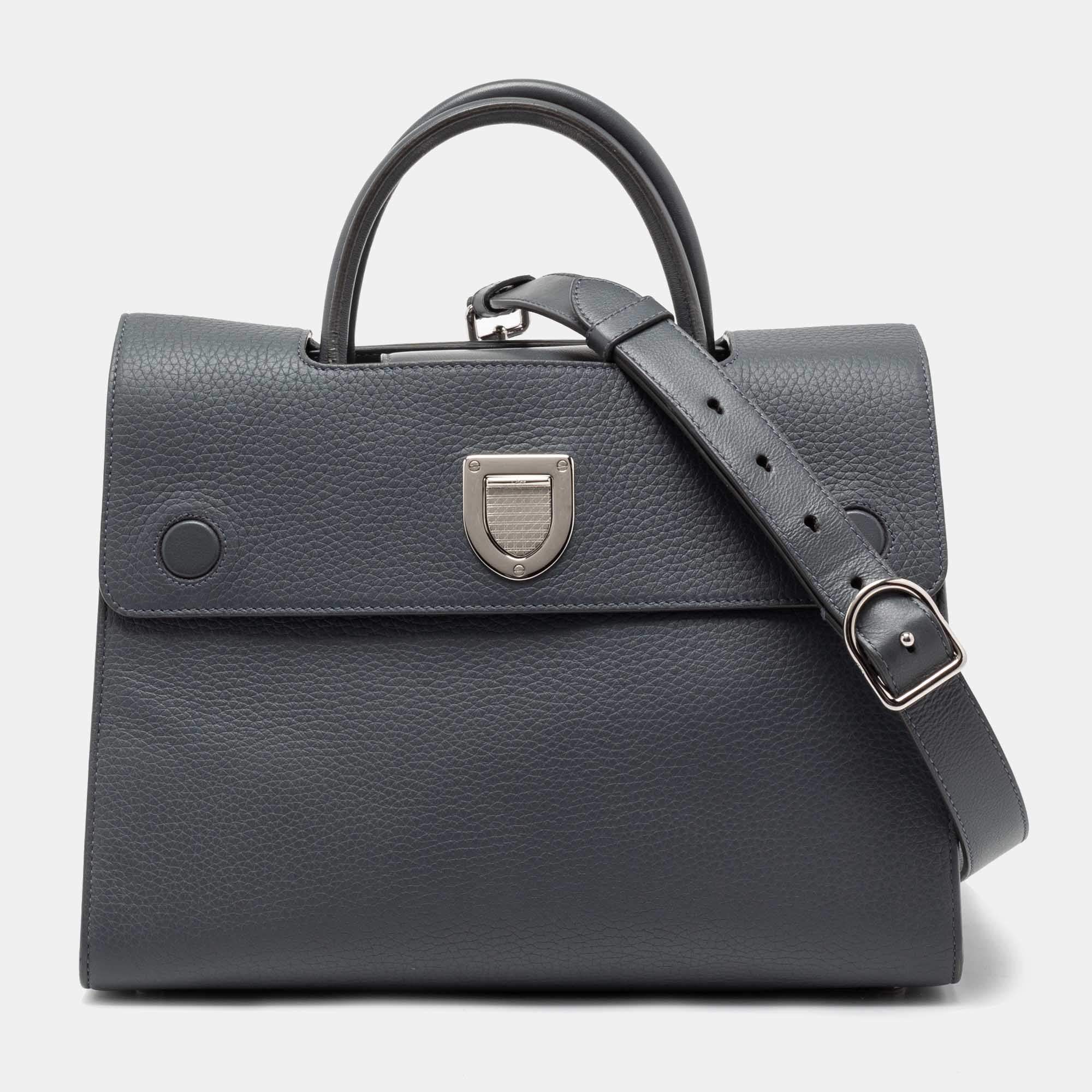 Pre Owned Dior Grey Leather Medium Diorever Top Handle Bag