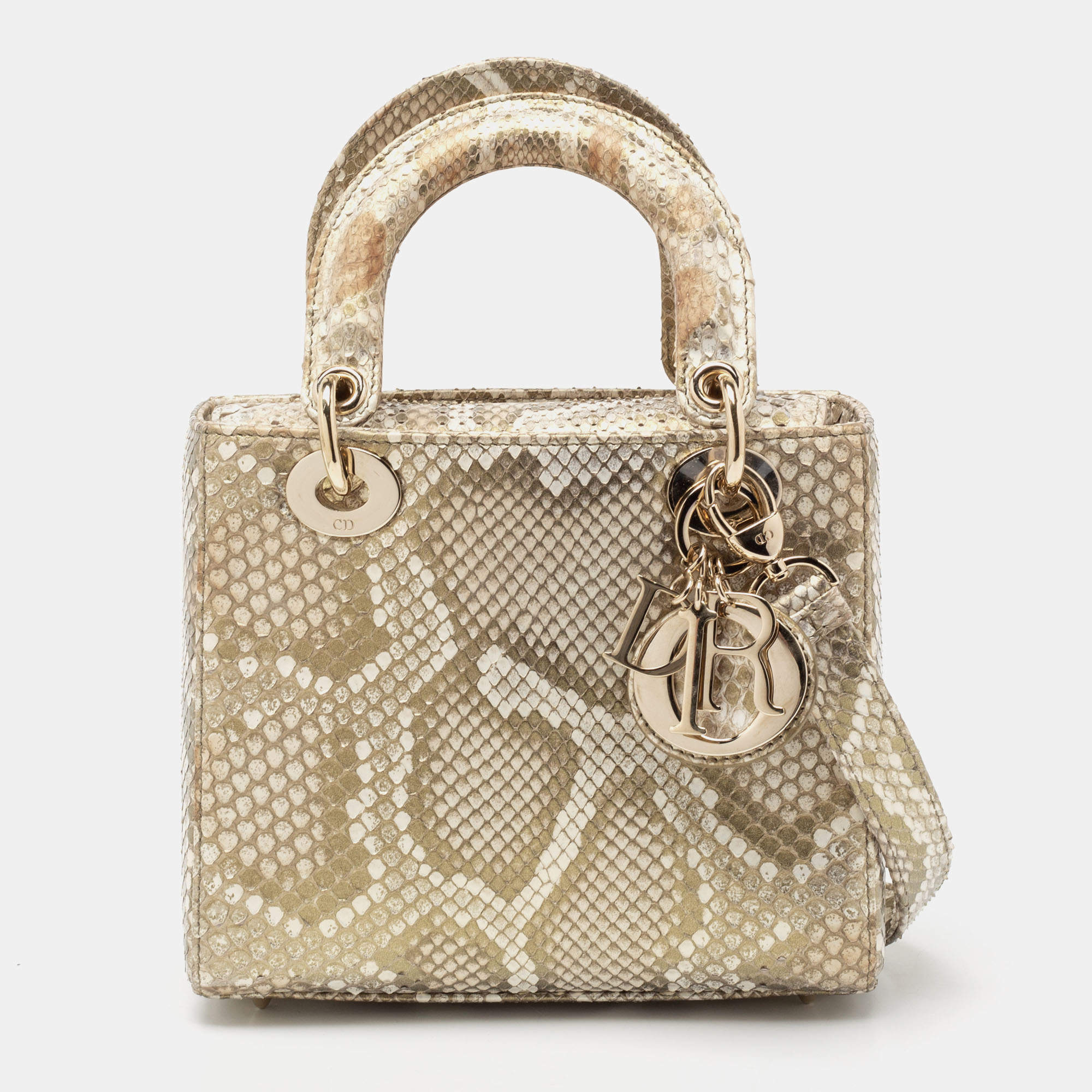 مملوكة مسبقًا Dior Metallic Gold Python Small Lady Dior Tote