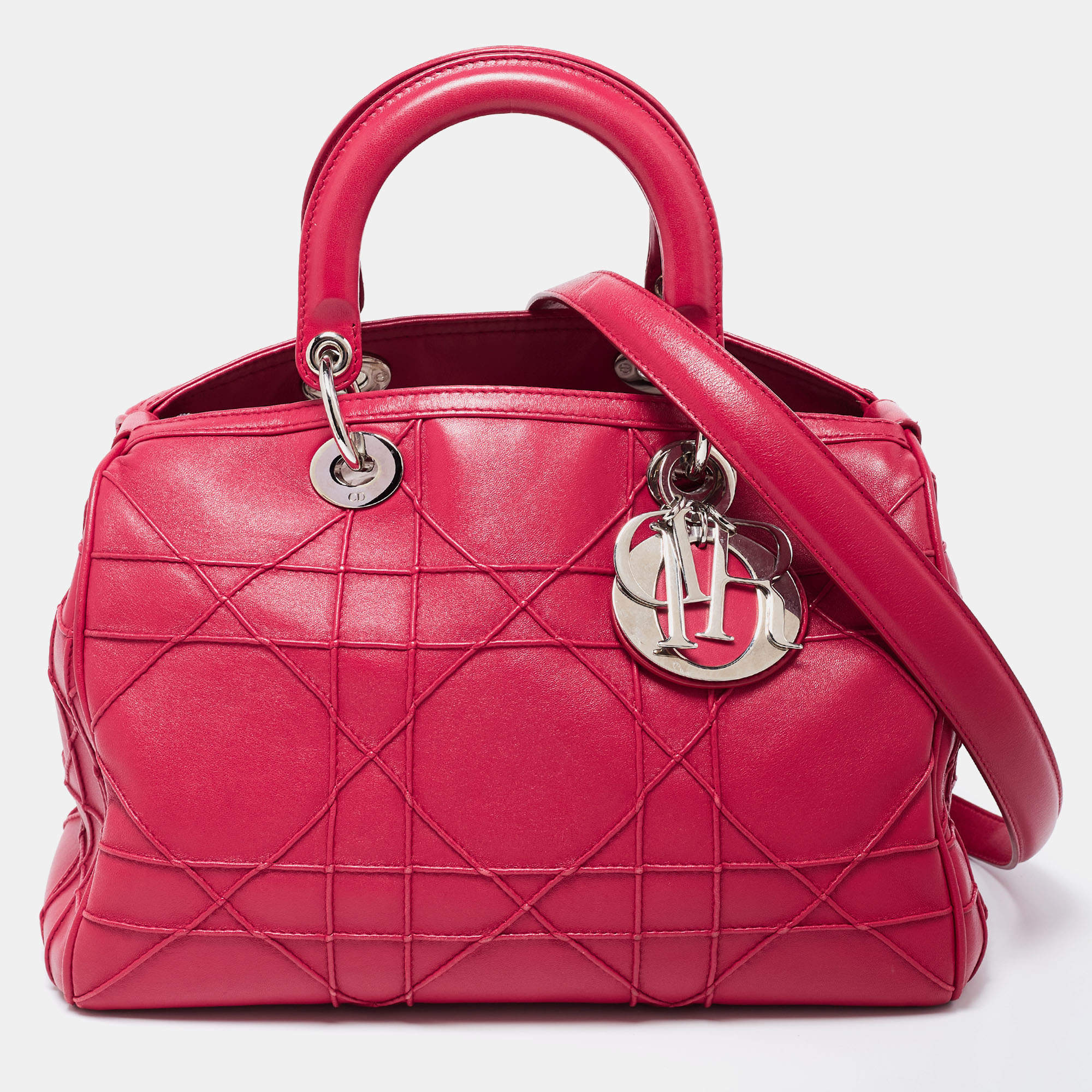 Pre Owned Dior Red Leather Cannage Pattern Granville Polochon Satchel