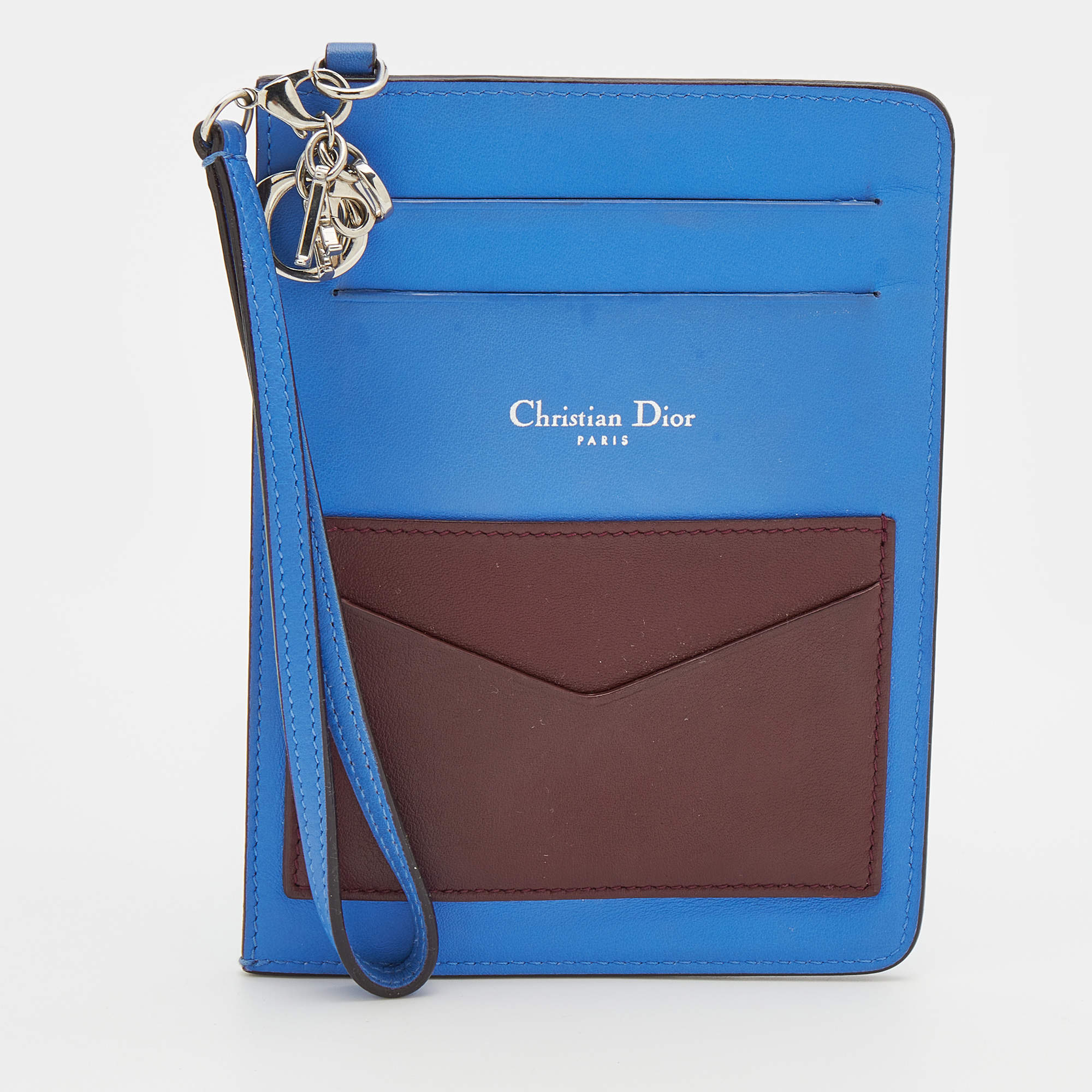 Pre Owned Dior Tri Color Leather Wristlet Card Holder