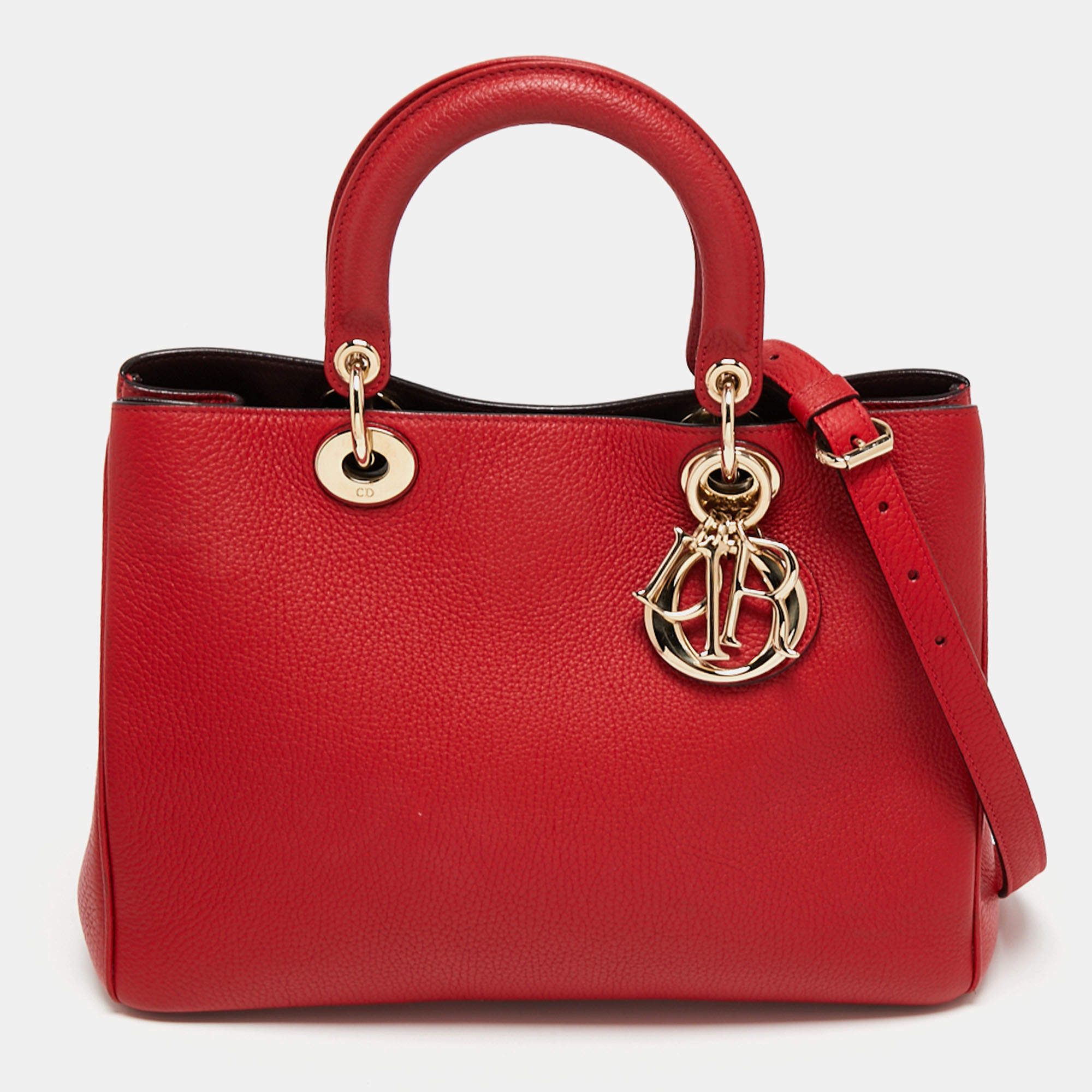 Pre Owned Dior Red Leather Medium Diorissimo Shopper Tote