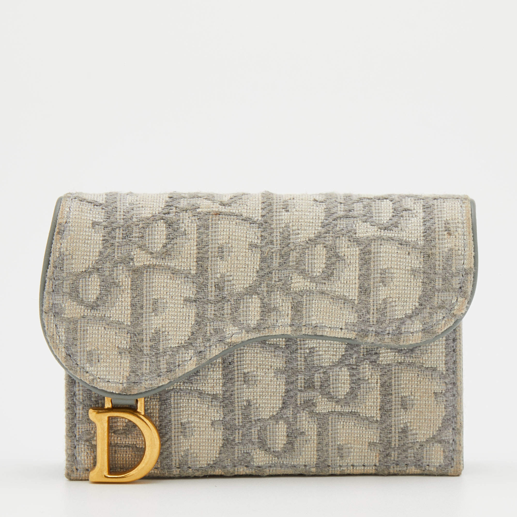 Dior White/Grey Oblique Canvas Saddle Card Holder
