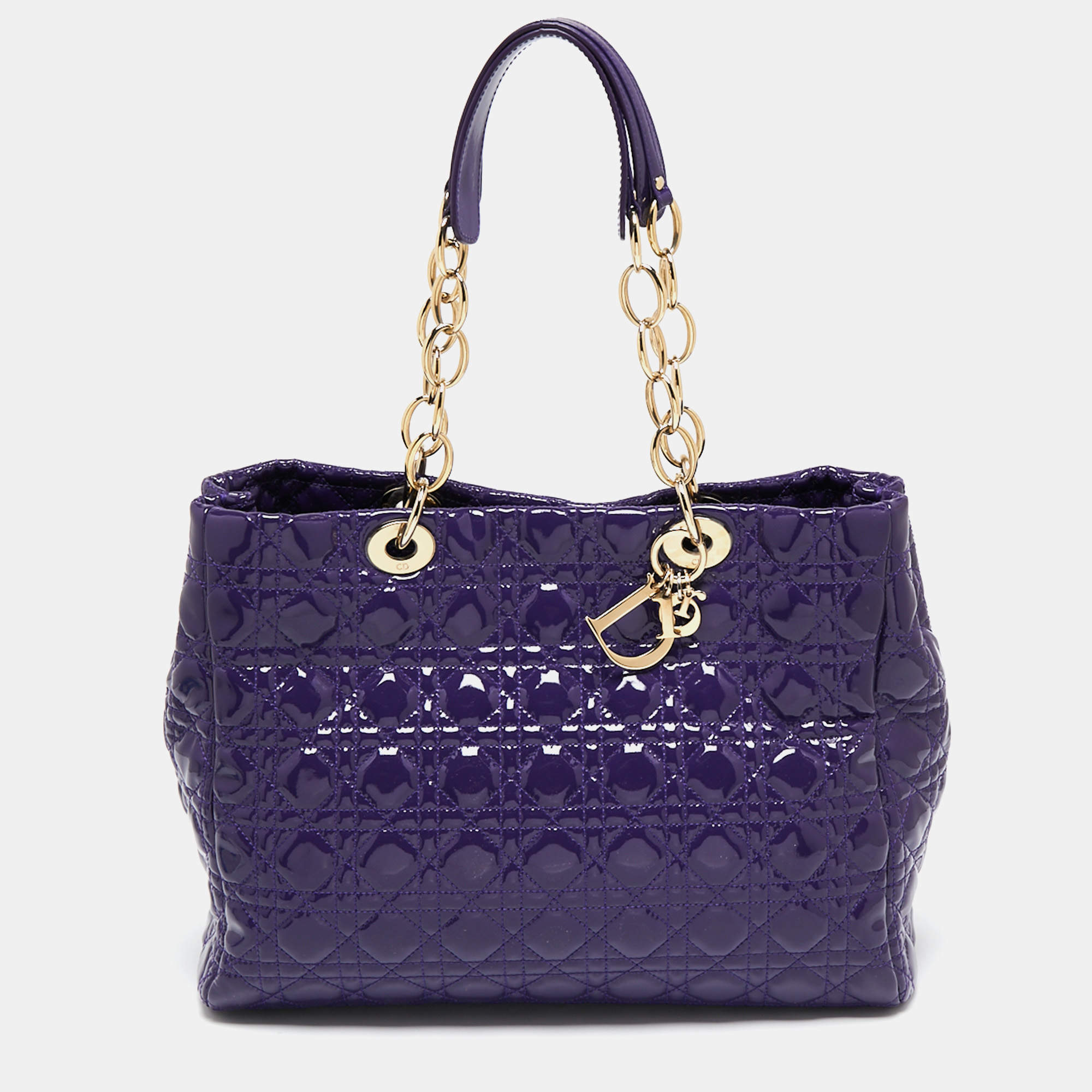 Pre Owned Dior Purple Cannage Soft Patent Leather Lady Dior Shopper Tote