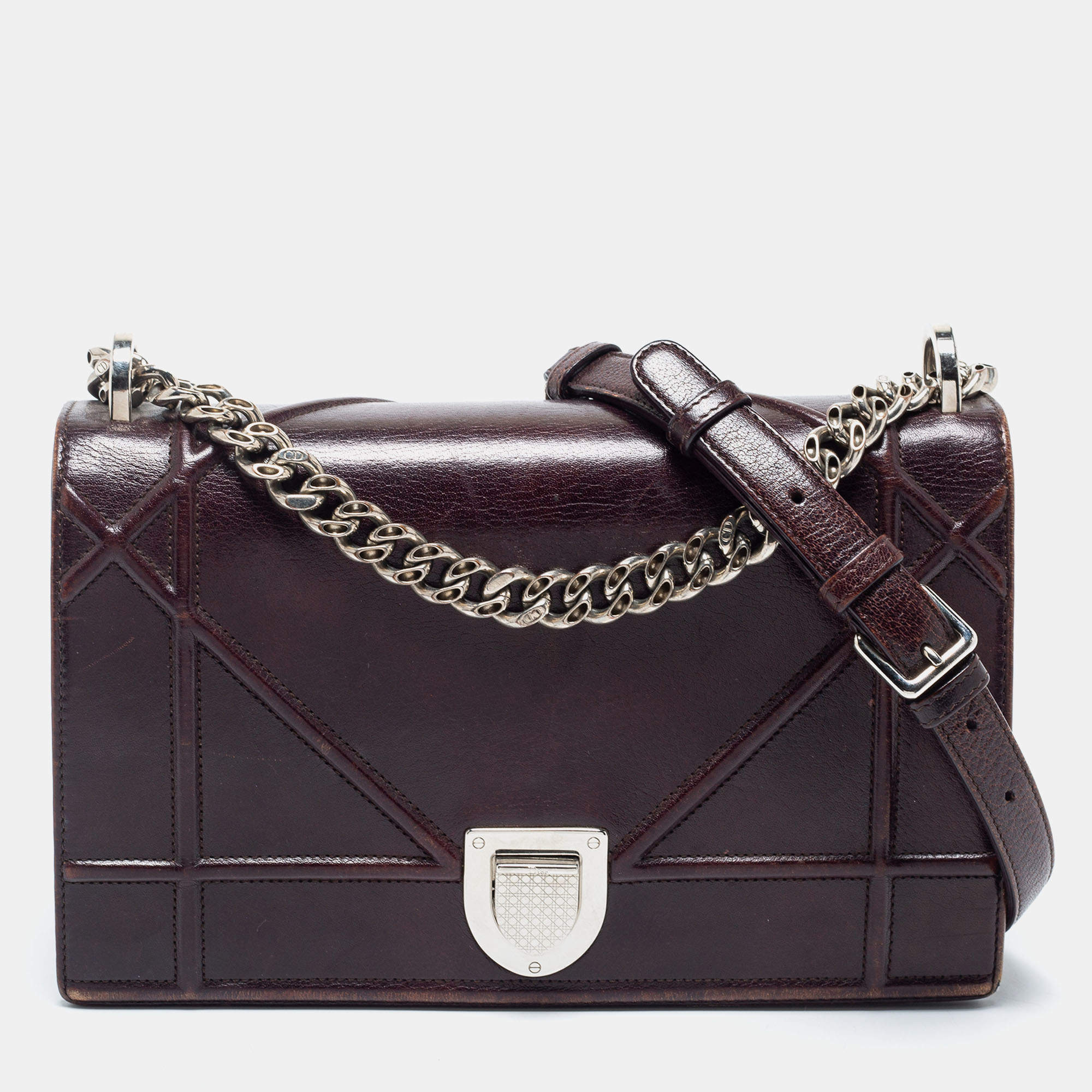 Pre Owned Dior Burgundy Leather Medium Diorama Flap Shoulder Bag