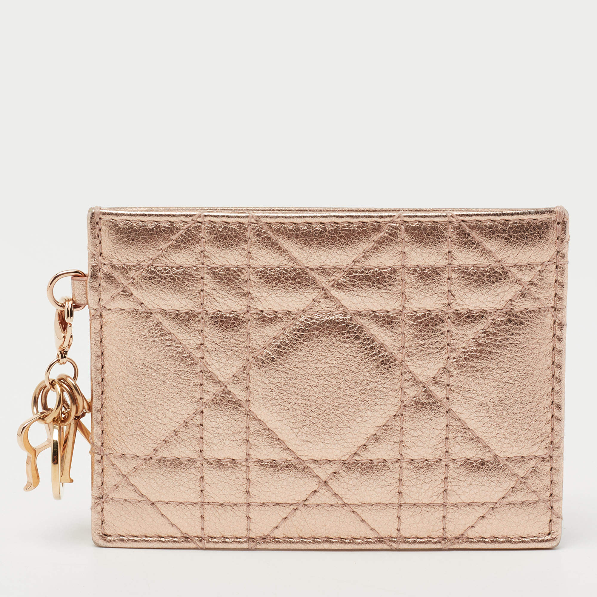 Dior Metallic Rose Gold Cannage Leather Lady Dior Card Holder Dior